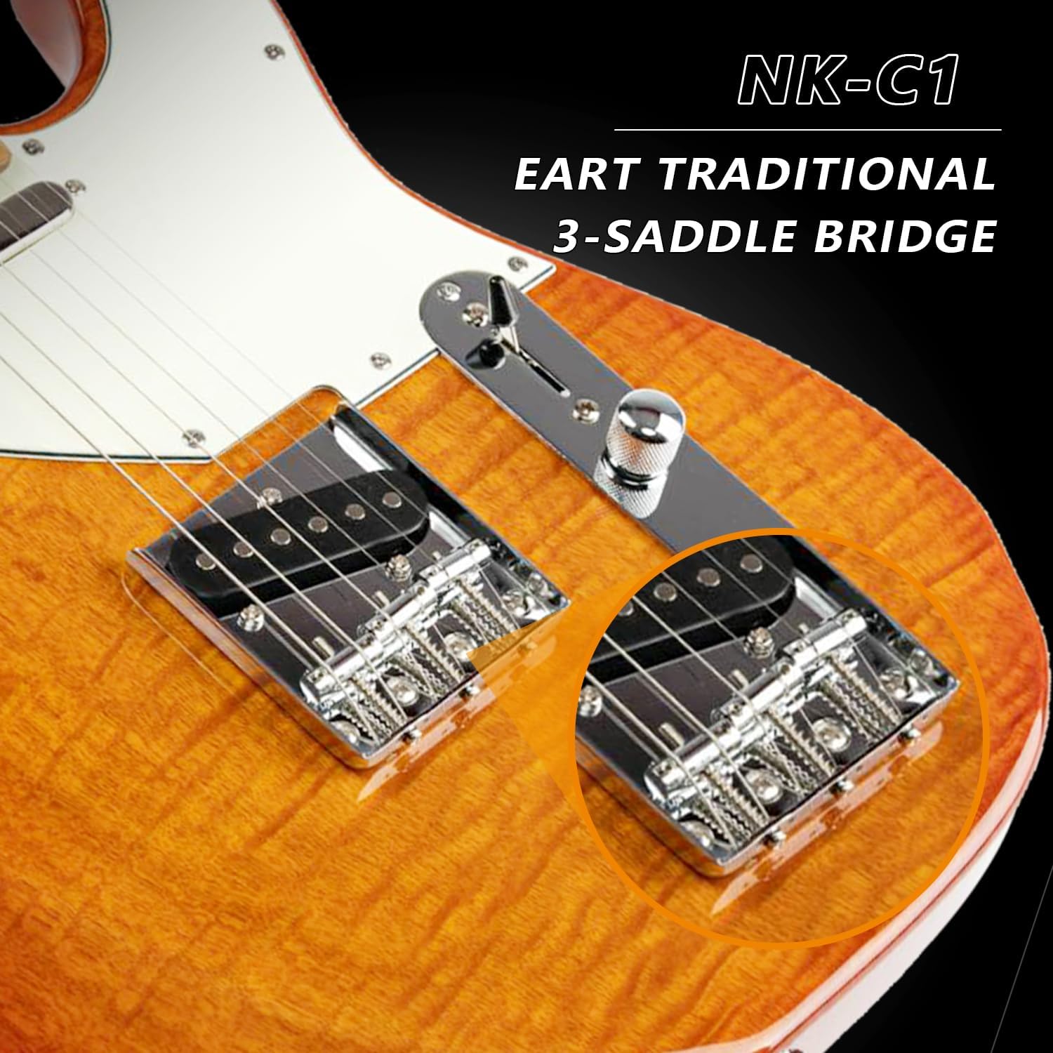 EART NK-C1 Soild Body Electric Guitar - Roasted Mahogany/Flame Maple Body & Maple Neck, Stainless Steel Frets, Bone Nut, Artones-TSC Pickups, Vintage Tones