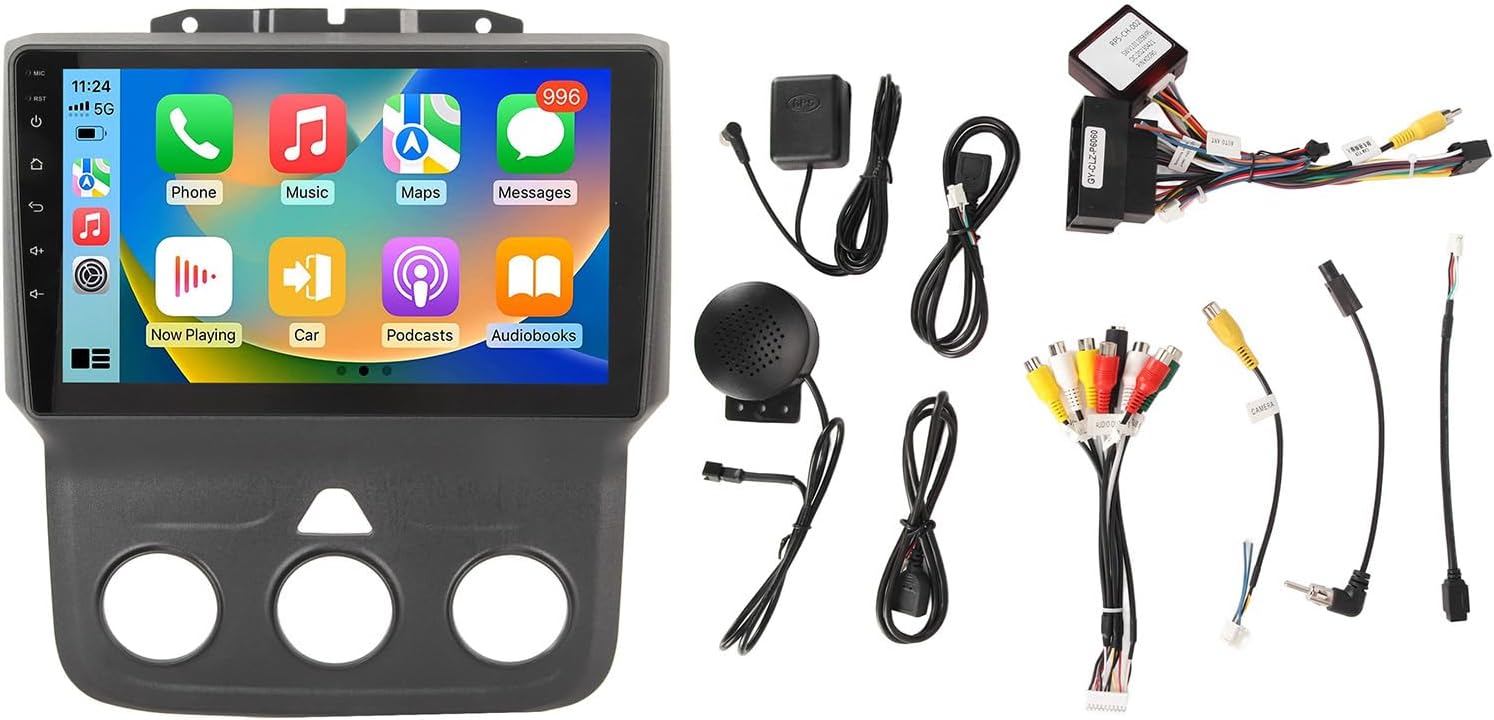 9 inch Double Din Car Stereo, USB 2GB+32GB Touchscreen Car Radio with & Android Auto Connection for Ram 1500 2500 3500