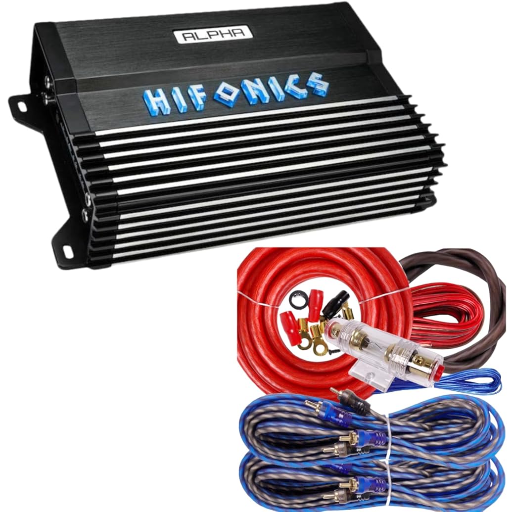 Hifonics Alpha A800.4D 800W Super D-Class 4-Channel Car Audio Amplifier with Full Range and BGC44R Amp Kit, Heat Reduction and Minimal Distortion