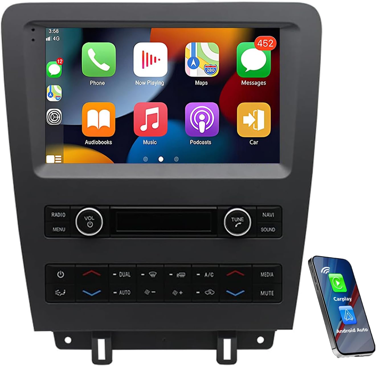 Android 13 Car Stereo for Ford Mustang Radio Touch Screen Upgrade 2010 2011 2012 2013 2014,9 inch IPS Touch Screen GPS Head Units with Carplay Android Auto Bluetooth WiFi EQ DSP FM/RDS SWC+ Camera&MIC