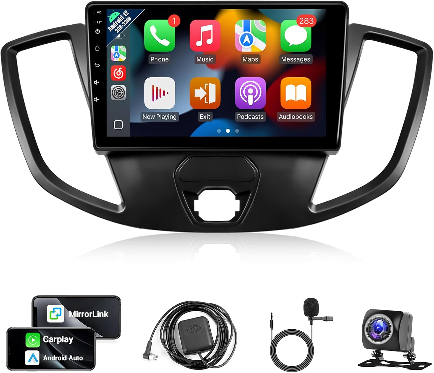 Leadfan Car Radio for Ford Transit 2013-2019 Stereo with Wireless Carplay Android Auto, 9'' Touchscreen for Ford Transit GPS Navigation Bluetooth WiFi Rear Camera FM Mirrorlink Split Screen SWC