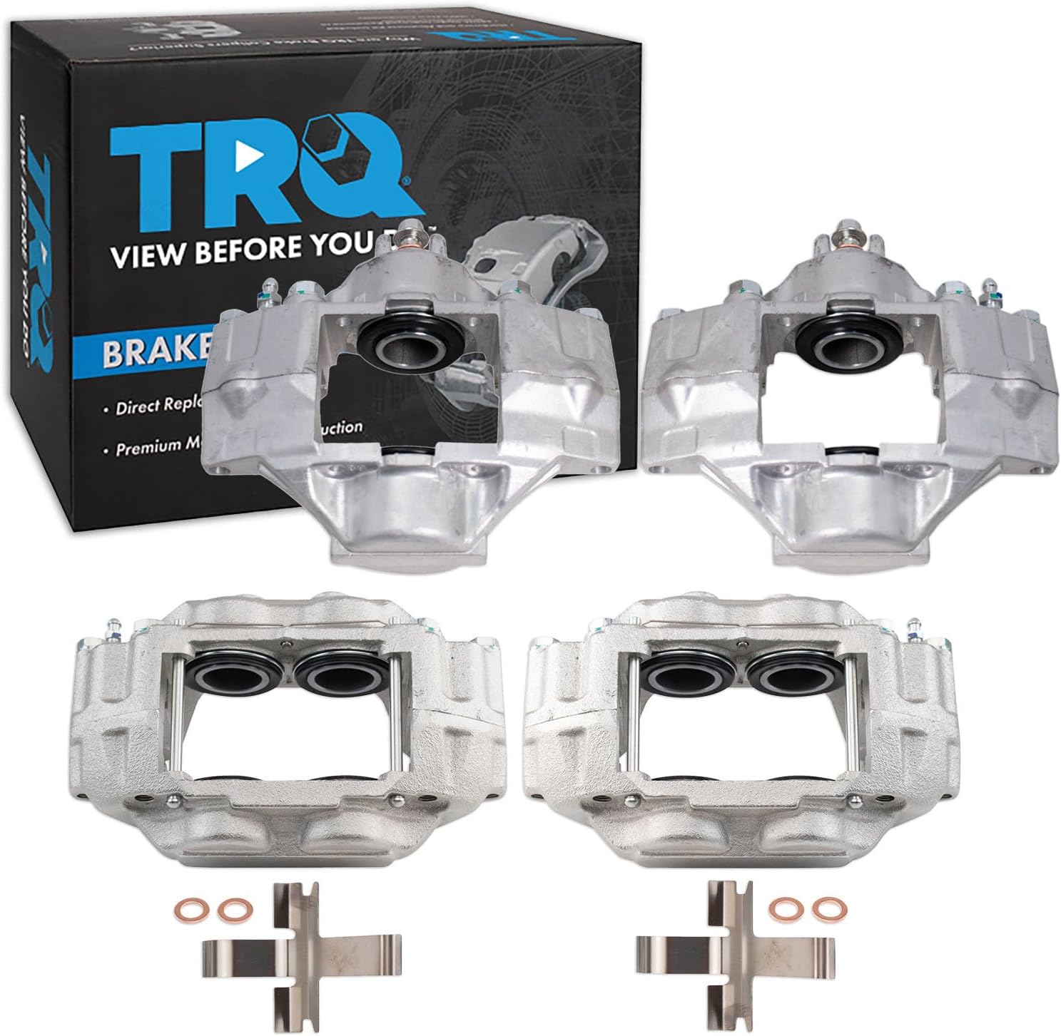 TRQ Front and Rear Brake Caliper Set Zinc Coated Brackets Hardware Compatible with 2006-2007 Subaru Impreza