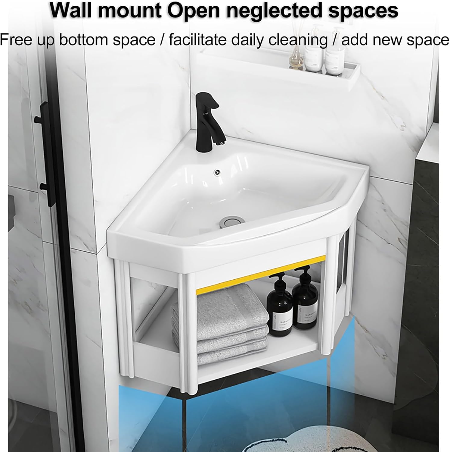 White Vessel Sink, Small Vessel Sink for Bathrooms, Wall Mount Corner Sink, Small Wall Mount Corner Bathroom Sink and Faucet Combo, for Small Space, with Drain, Towel Bar ( Color : A , Size : 38cm/14.