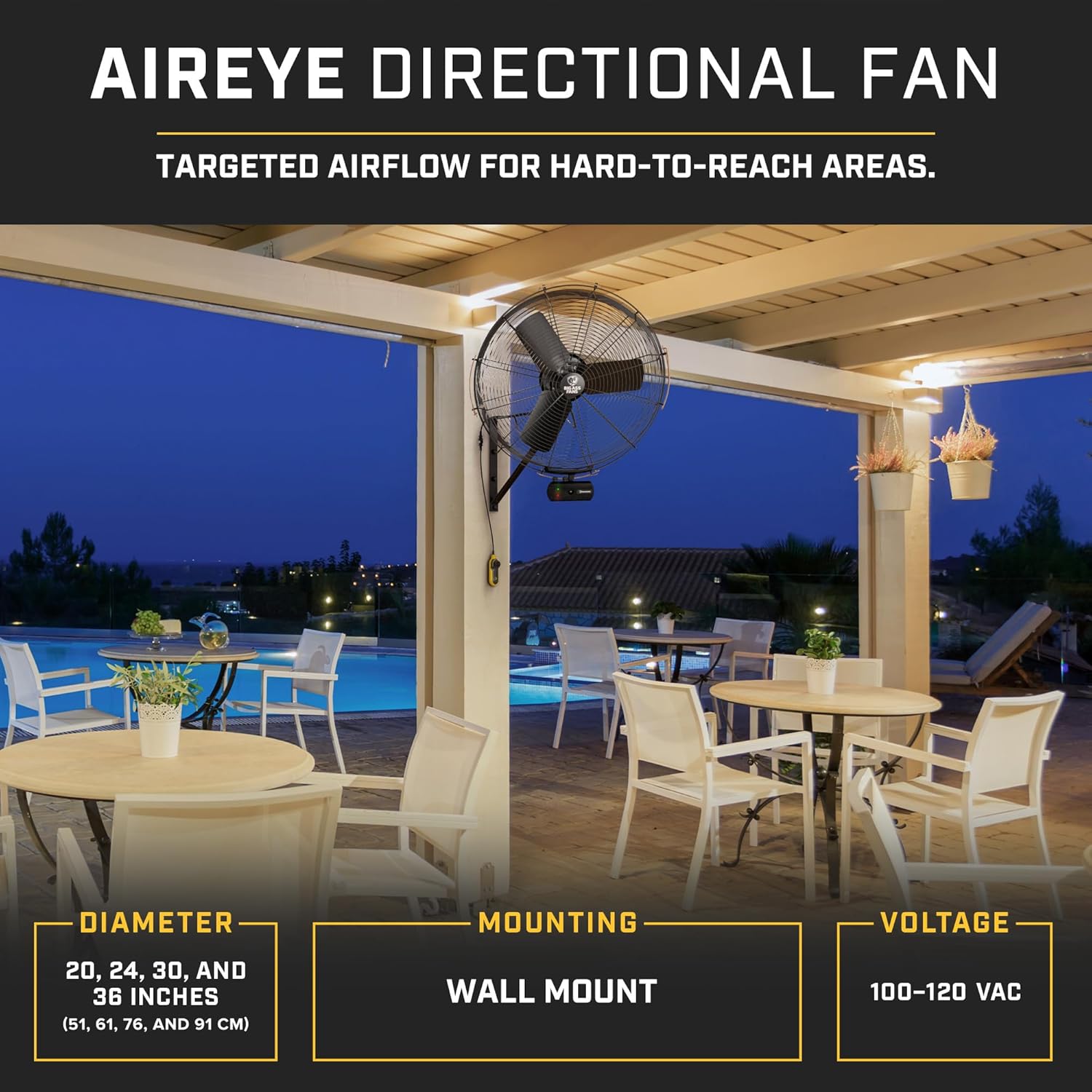 Big Ass Fans - AirEye Wall Mount Fan – Powerful & Efficient Cooling for Any Space – Wall Mounted Fan with Adjustable Speeds – 120v - 30