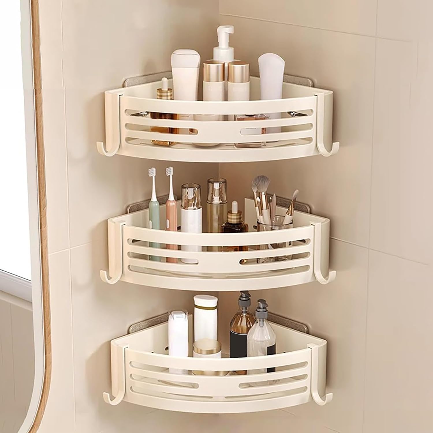 Adhesive Corner Shower Caddy Shelf, No Drilling Shower Organizer with Large Capacity, Rustproof & Waterproof, Removable(Triple layer)