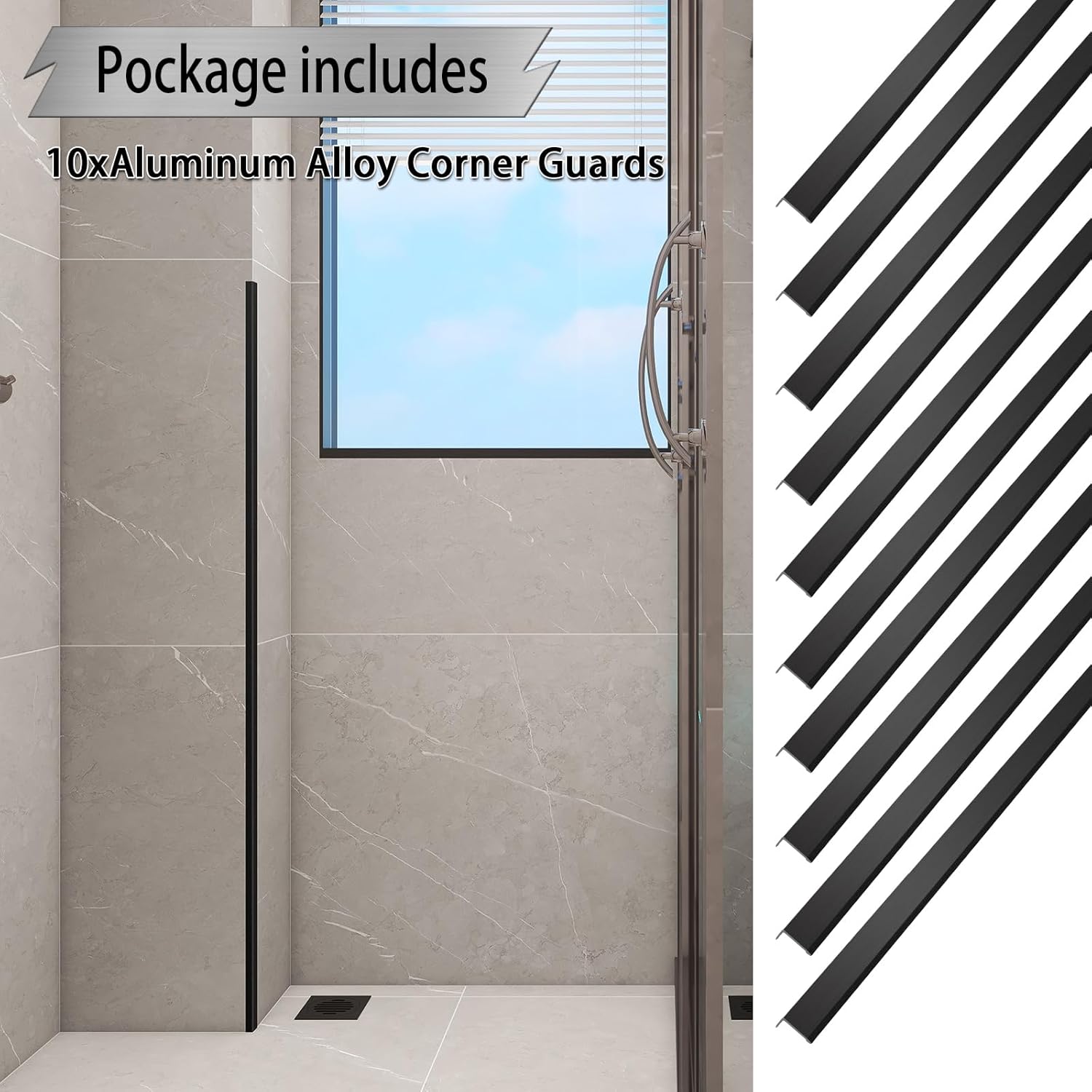 Aluminum Alloy Black Corner Guards 21Ga Thickness Wall Corner Protectors for Walls Right Angle Corner Protectors L Shaped Metal Protectors Guards (0.6x0.6x48 Inch-10PCS)