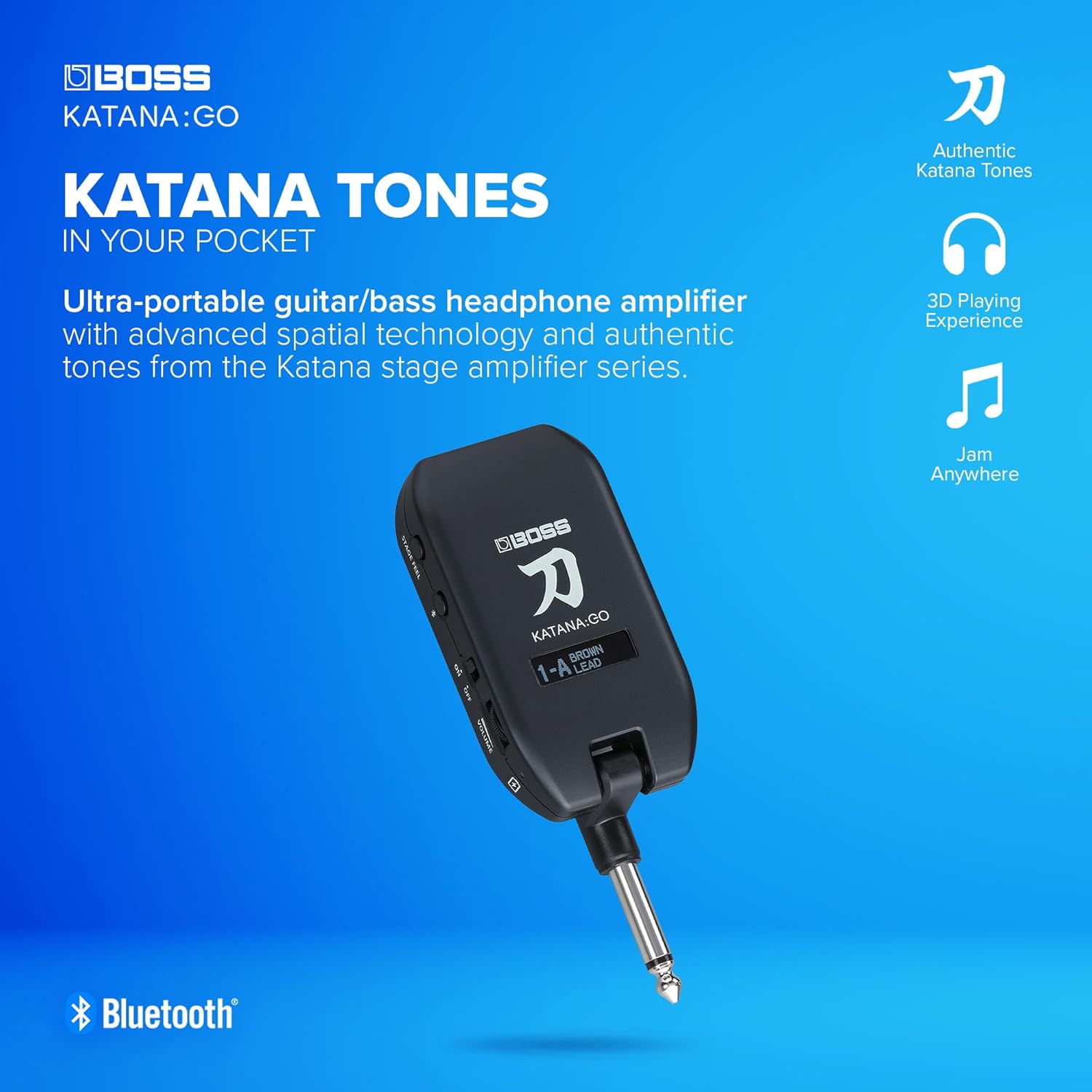 BOSS KATANA:GO | Personal Headphone Amplifier for Guitar & Bass | Ready-To-Play Sounds from Stage-Class Katana Amps | Advanced Spatial Technology | Edit Tones & Stream Backing Music via Bluetooth