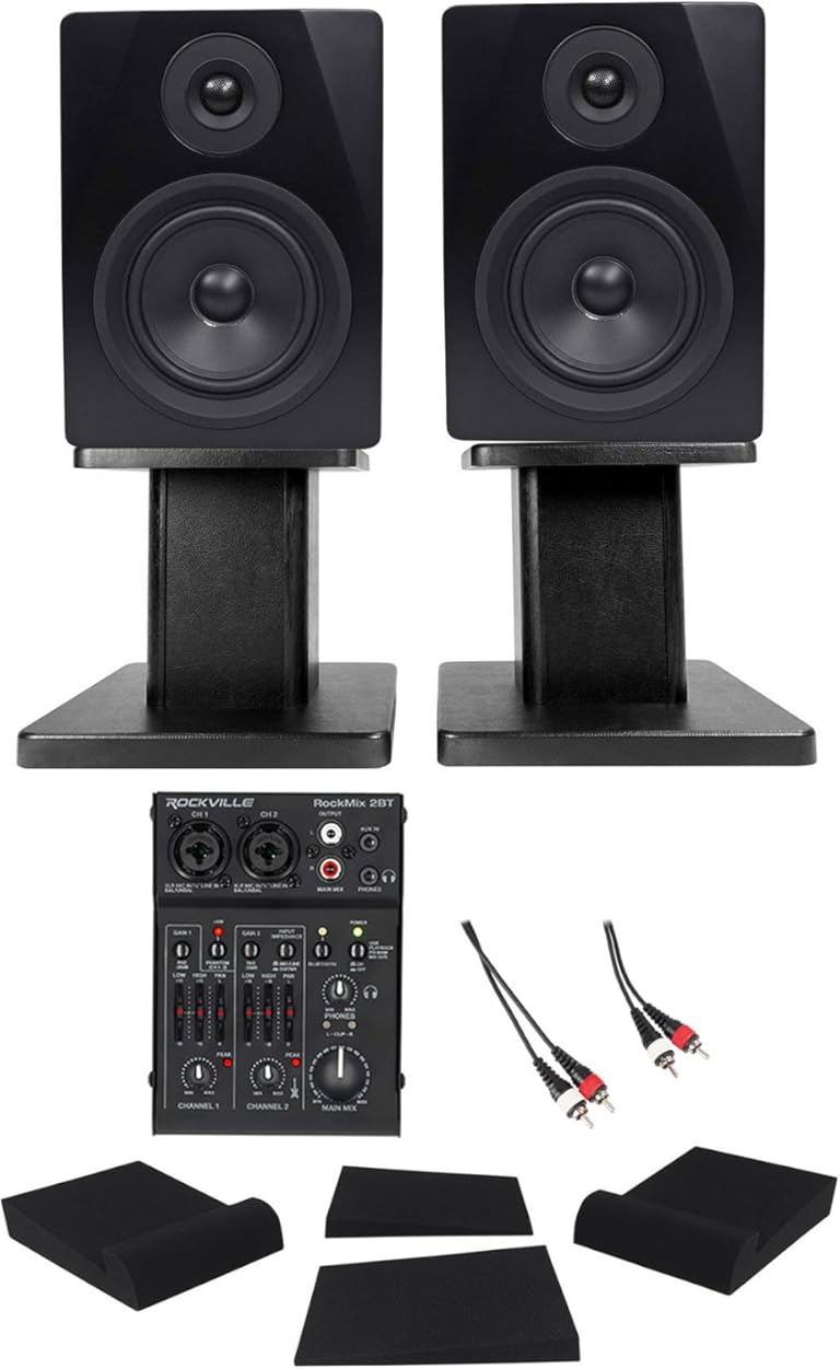 Rockville Bundle: RockMix 2BT 2-Channel Recording Mixer Bundle with APM5B 5.25