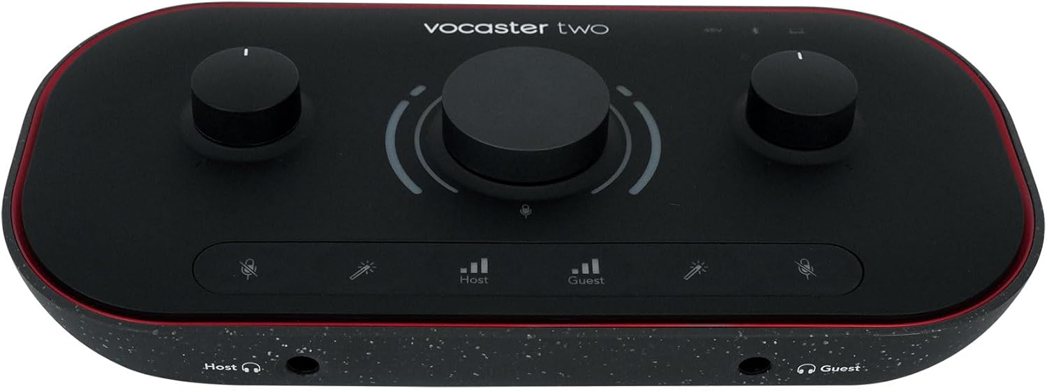 Audiosavings Bundle: Focusrite Vocaster Two USB-C Podcast Podcasting Studio Audio Recording Interface Bundle with Rockville RPB2-RED Handheld Portable Bluetooth Speaker Great Sound (2 Items)