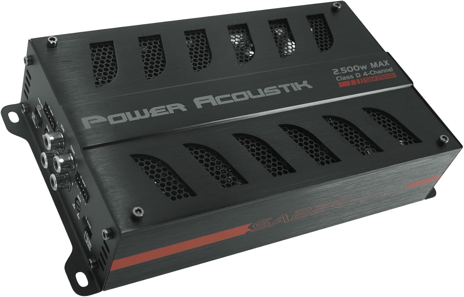 Power Acoustik SB4-2500D 2500W Max 4-Channel Class D Car Amplifier, 2-Ohm Stable, Compact Chassis, Bass Boost, High/Low Pass Filters