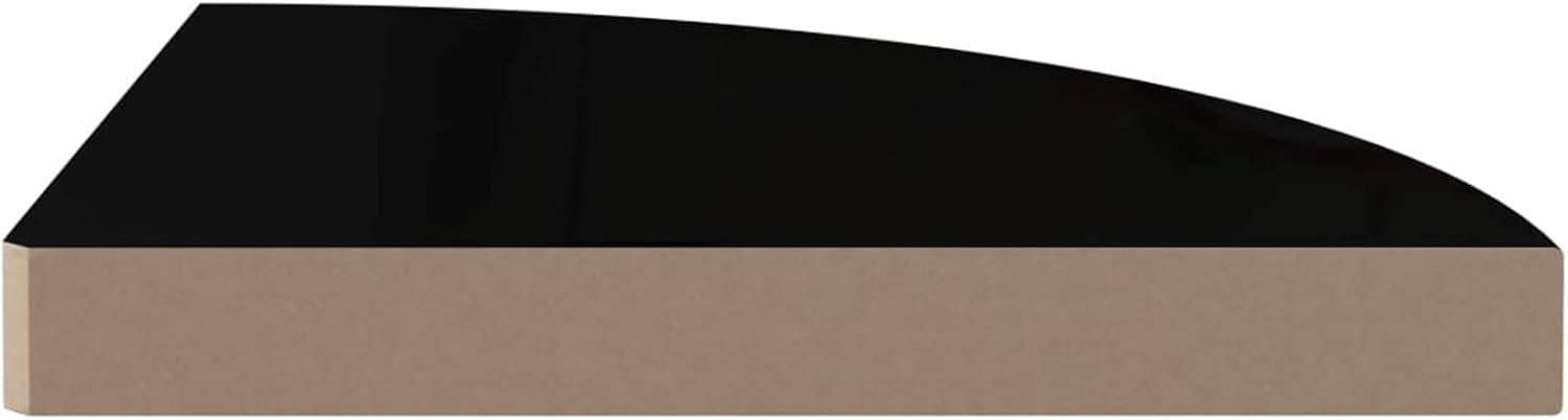 2 pcs Floating Corner Shelf High Gloss Black, Wall Mount Round End Floating Shelf Display Shelf Storage for Bathroom Bedroom Kitchen Living Room Office 13.8