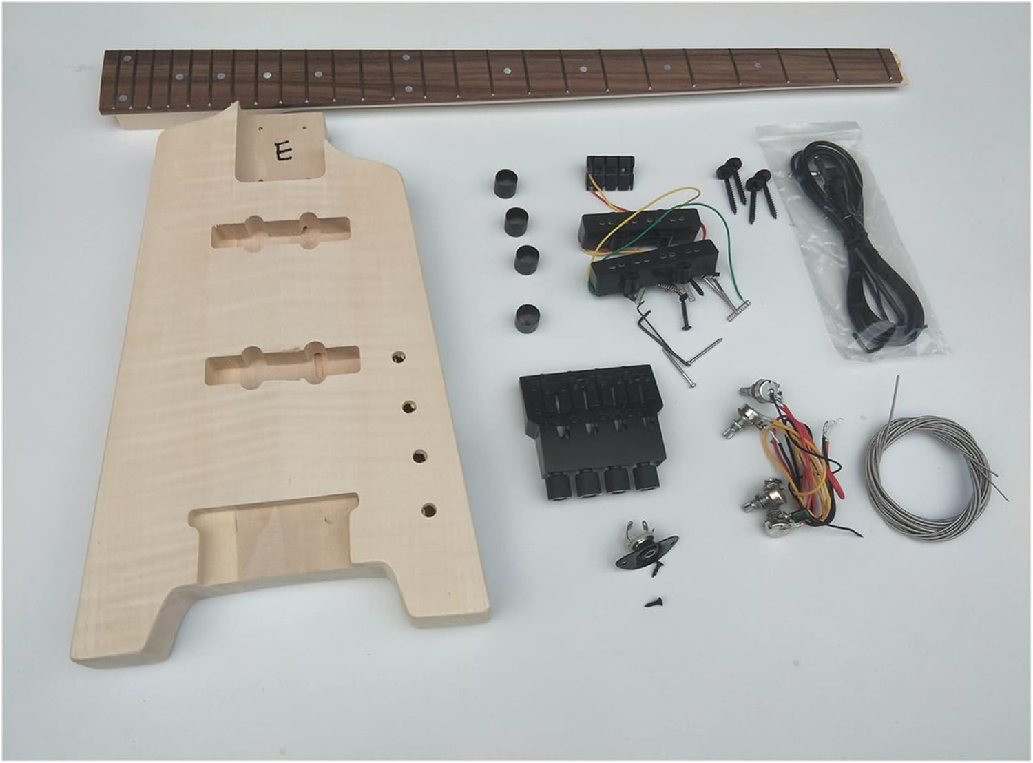 Unfinished Guitar Kit Semi-Finished Headless Electric Bass Guitar,Mahogany Body with All Hardware No Paint 41 Inches Handmade ​Guitar Body