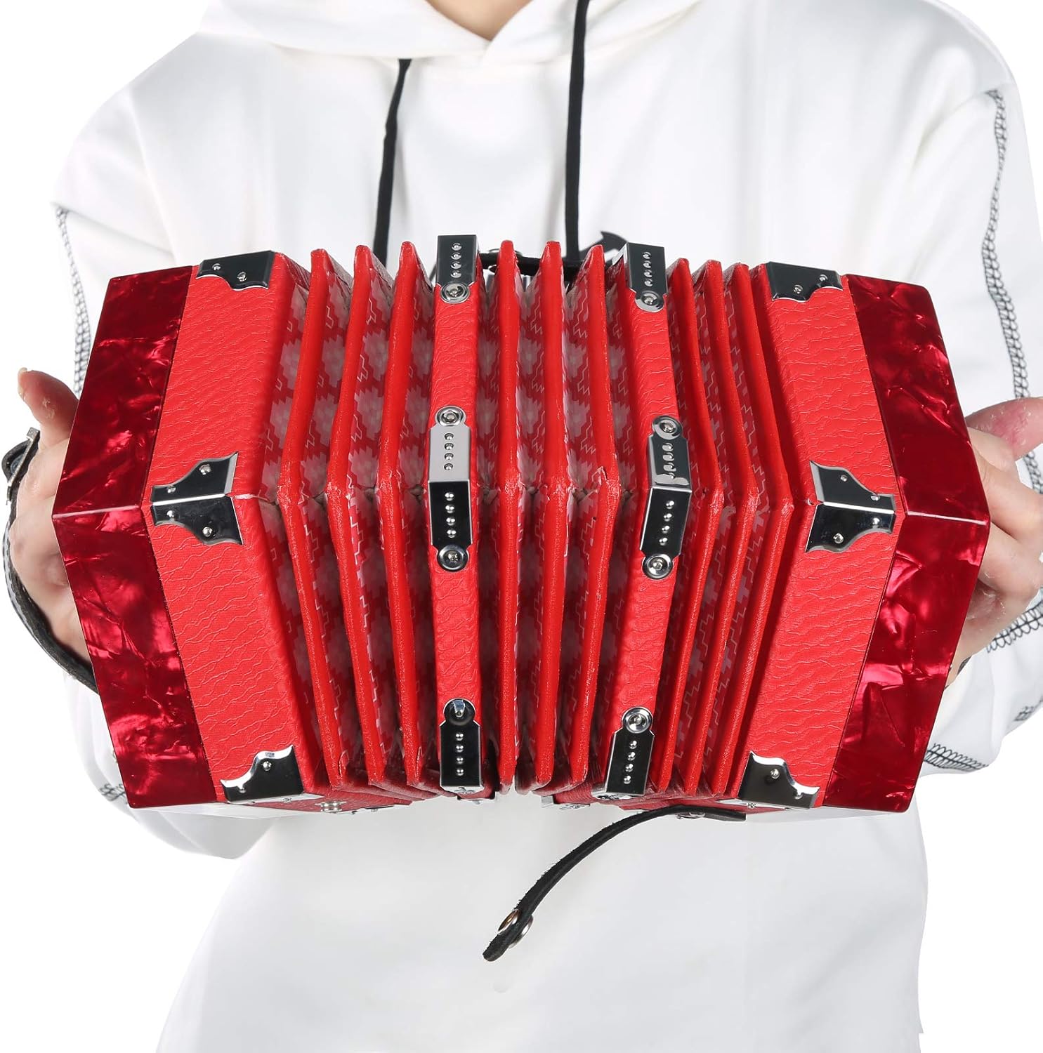 Concertina Accordion, Portable Professional Musical Instrument for Adults Red