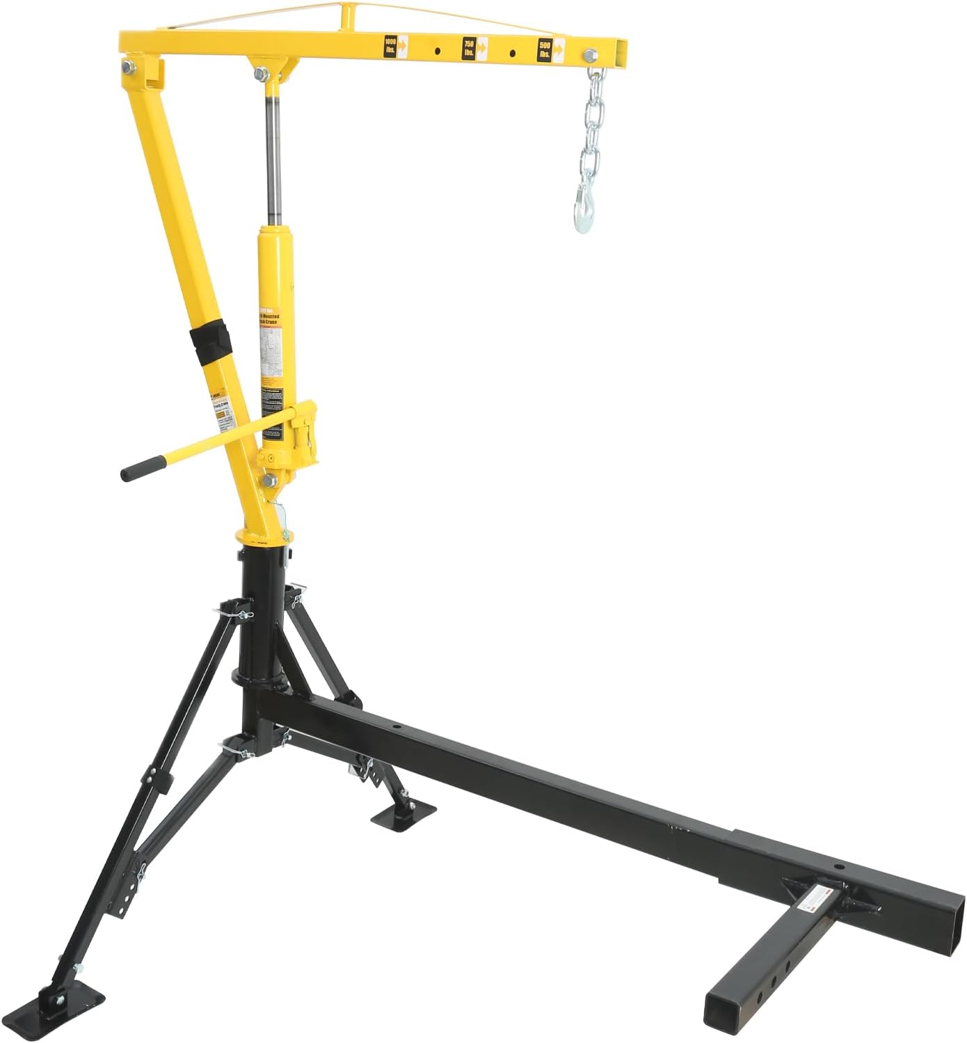 MAXXHAUL 70238 Receiver Hitch Mounted Hydraulic Swivel Pickup Truck Crane - 1000 lbs. Capacity With 3 Boom Capacities of 500 lbs, 750 lbs and 1000 lbs.