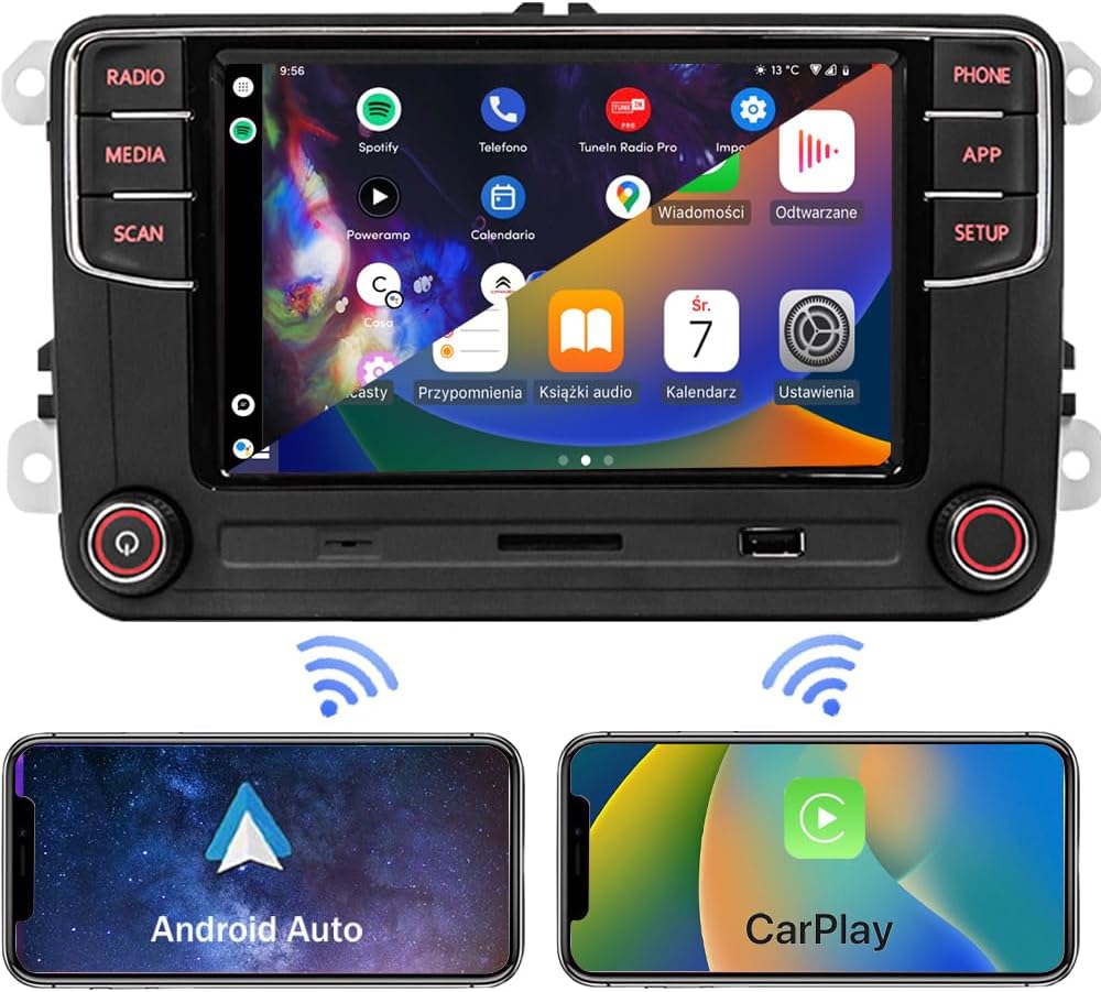 SCUMAXCON Car Stereo Radio RCD360 PRO3S RCD330 Carplay Wireless Android Auto Bluetooth USB AM/FM RVC SD for VW Golf MK5 MK6 Passat Polo Jetta EOS CC (Backup Camera Actived)