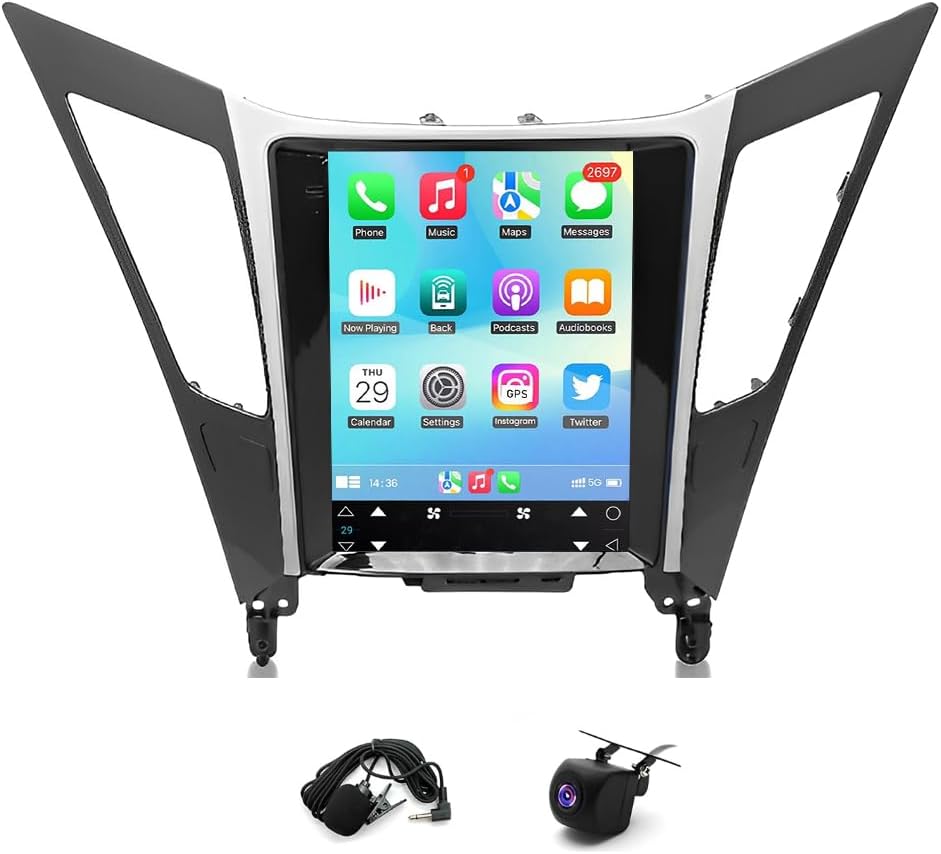 [4G+64G] Android 13 Car Stereo Radio for Hyundai Sonata 2011-2015 9.7inch Touchscreen Double Din Car Audio Receiver with Wireless Carplay Android Auto GPS Navigation Bluetooth AHD Backup Camera Mic