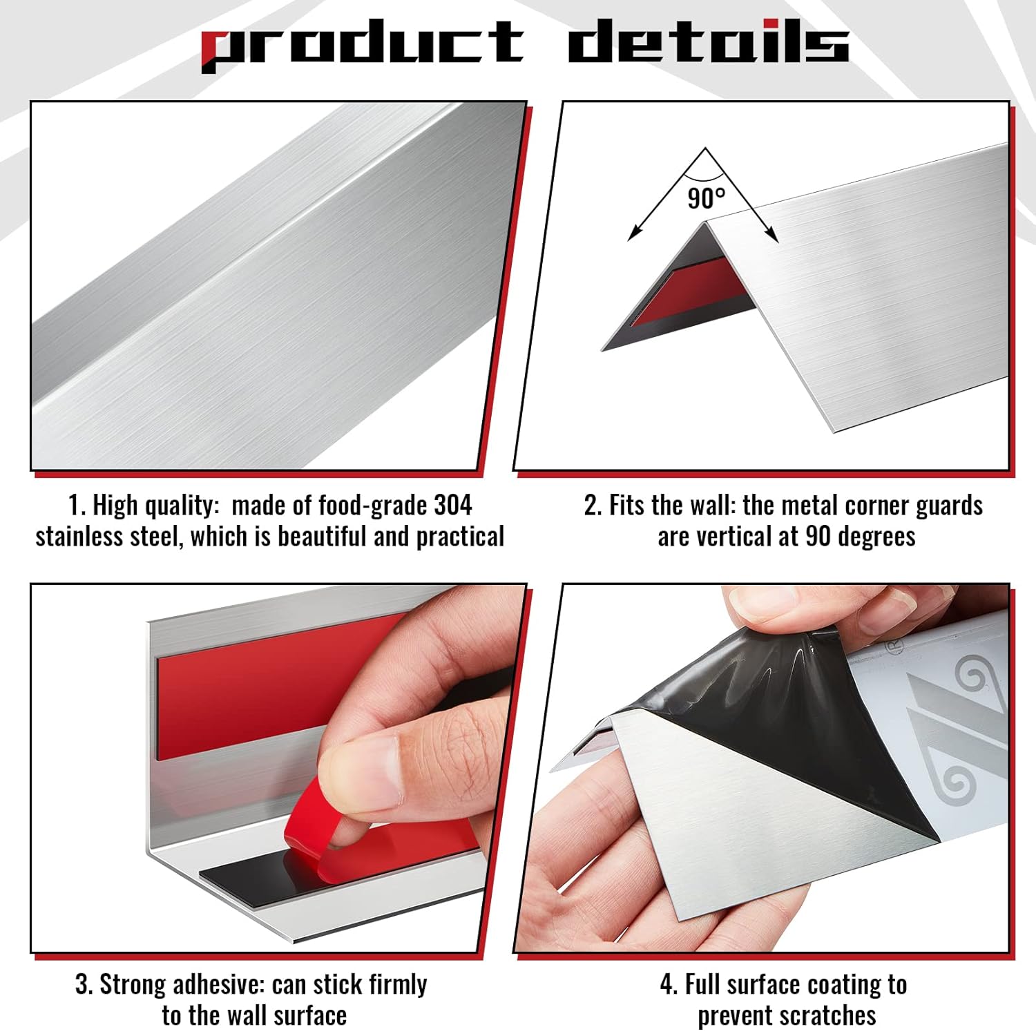 Therwen 10 Pieces Stainless Steel Corner Guards 48 Metal Wall Corner Protector Guard Protection (2 x 2 x 48 Inch)