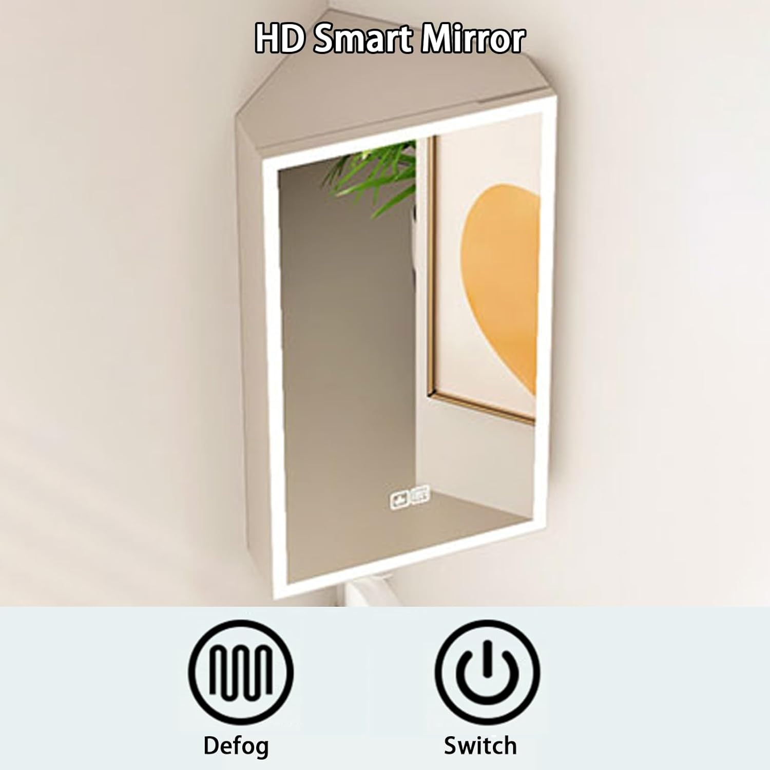 Corner Wall Mount Bathroom Sink, Corner Bathroom Vanity with Sink, Ceramic Corner Sink with Storage Container, Ceramic Wash Basin, Mirror Cabinets with Anti-Fog, for Small Space(33cm/13in)