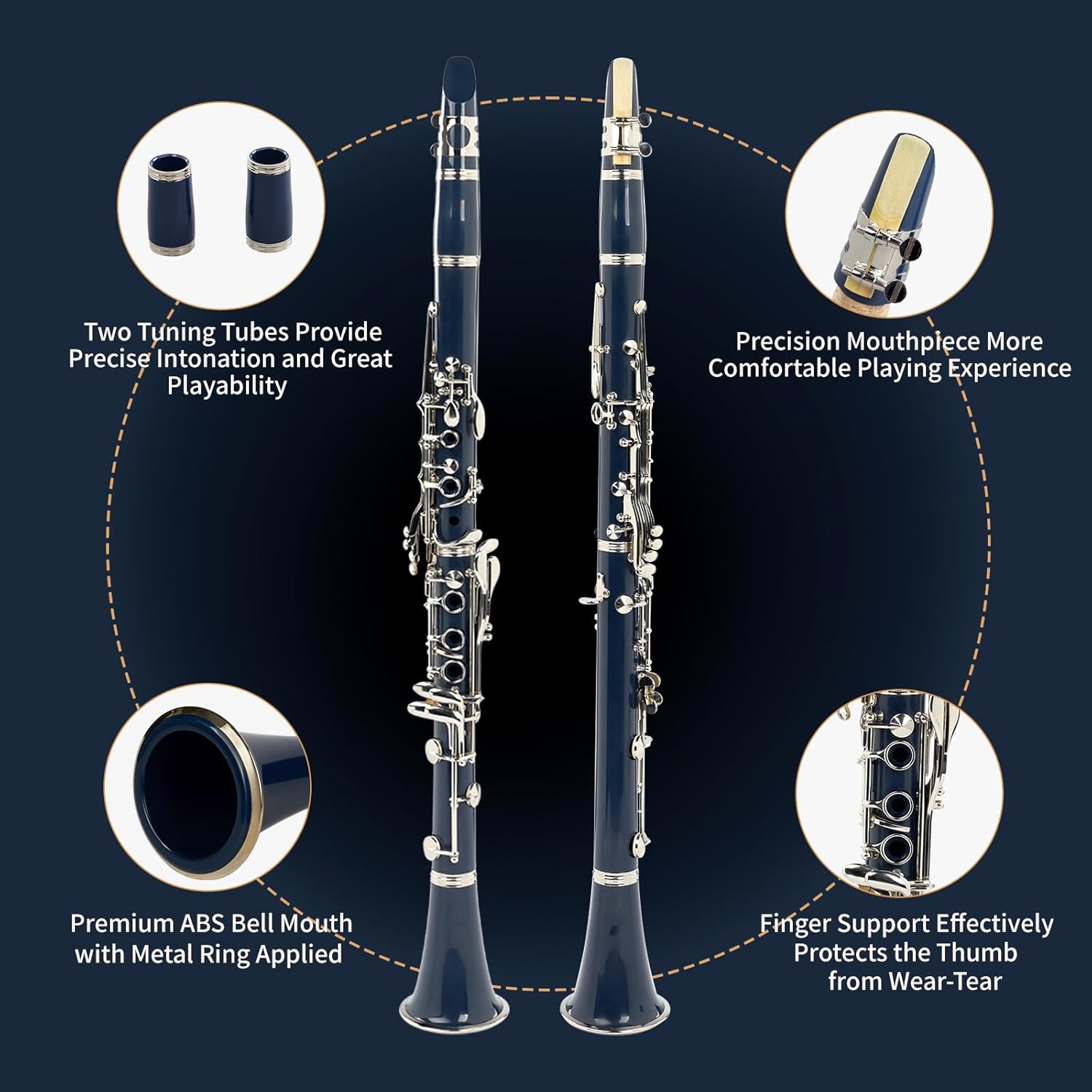 Ktaxon Bb Clarinet for Beginners, Band & Orchestra Musical Instruments 17 Keys B Flat Student Clarinets Set with Cleaning Kit, Case, Mouthpiece, Accessories, Blue