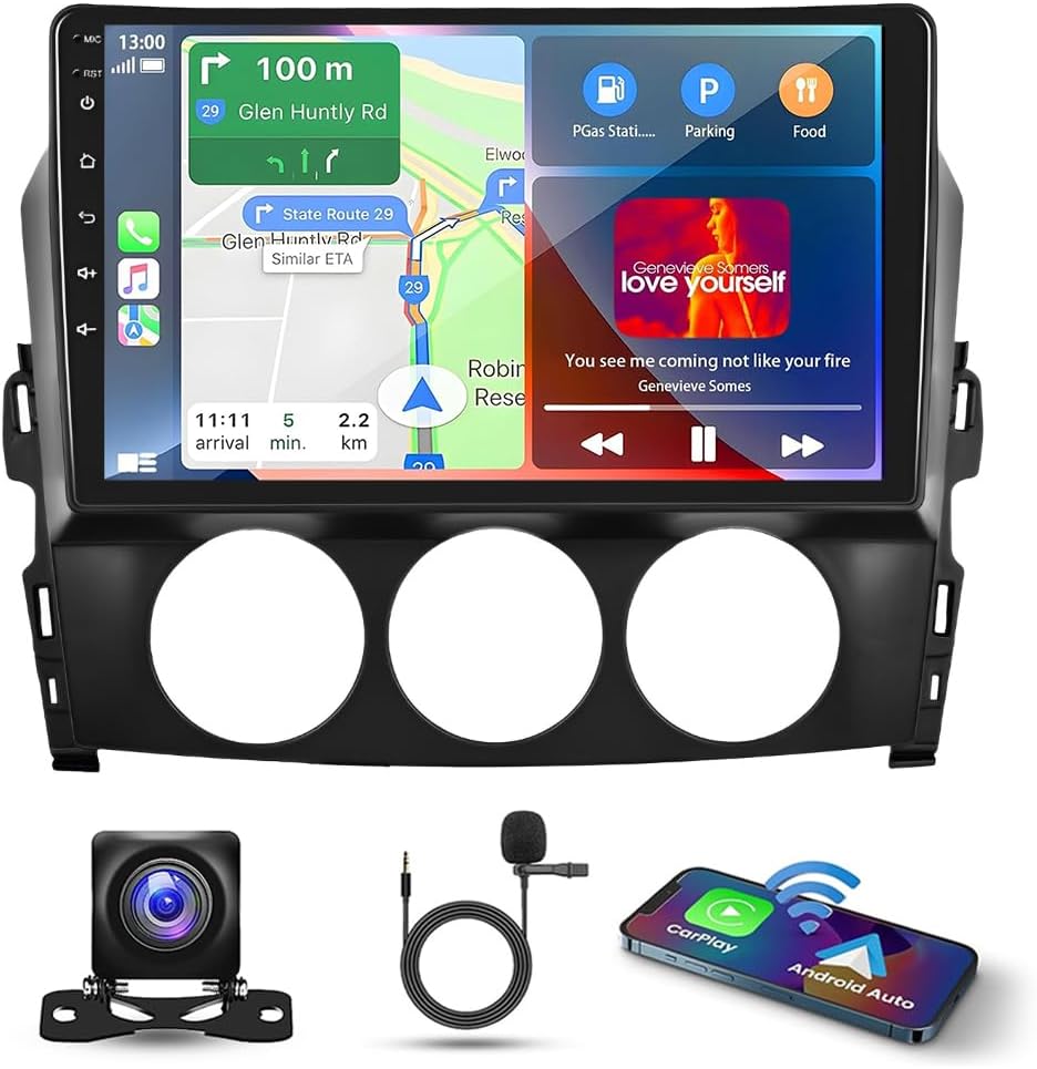 Android 13 Double Din Car Stereo for Mazda MX-5 2006-2021 w/Wireless Carplay Android Auto, 9