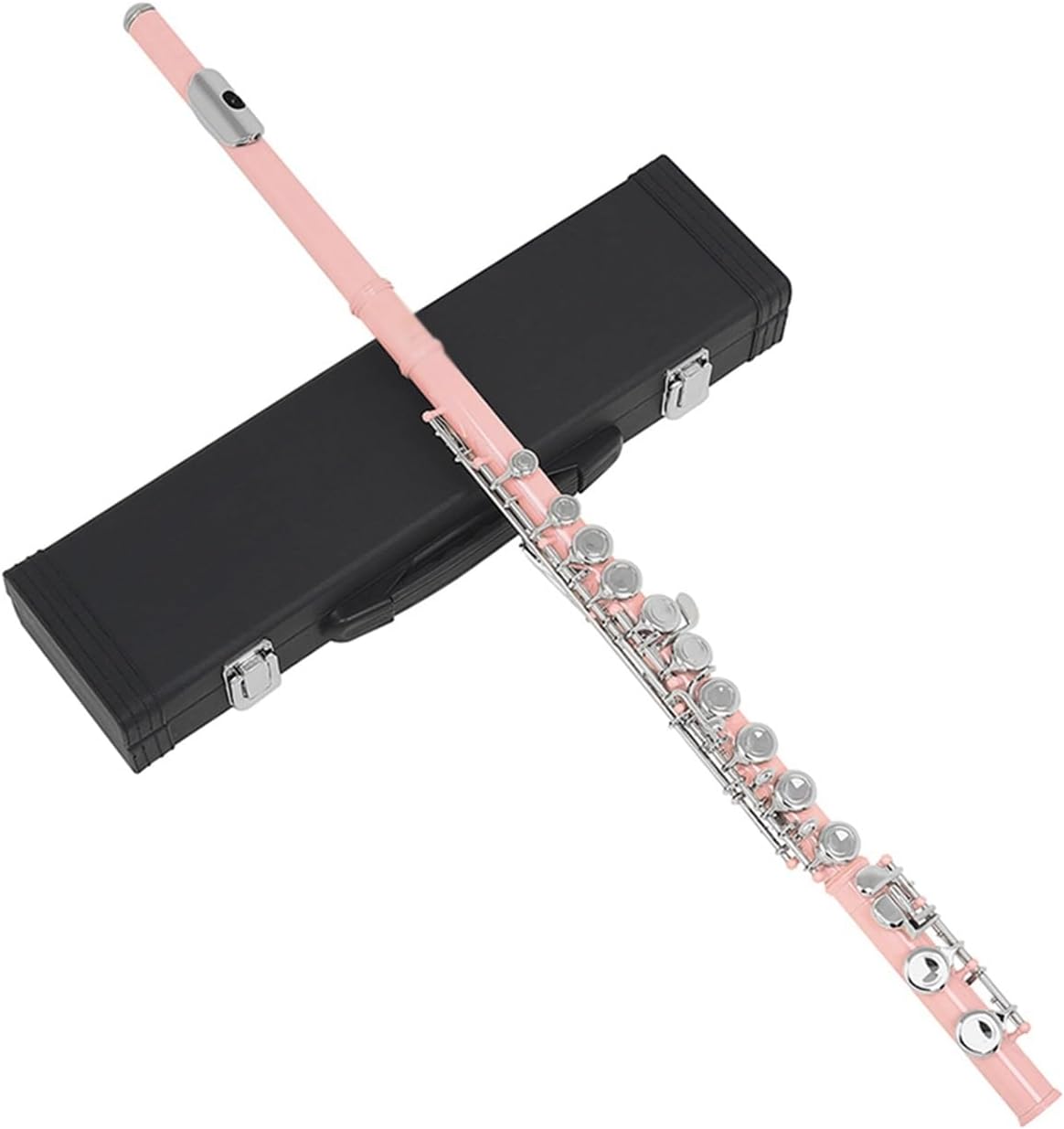 Flute 16 Holes C Key Flute Western Concert Cupronickel Red Transverse Flute Woodwind Instrument with Case Flutes Musical Instruments (Color : Pink)