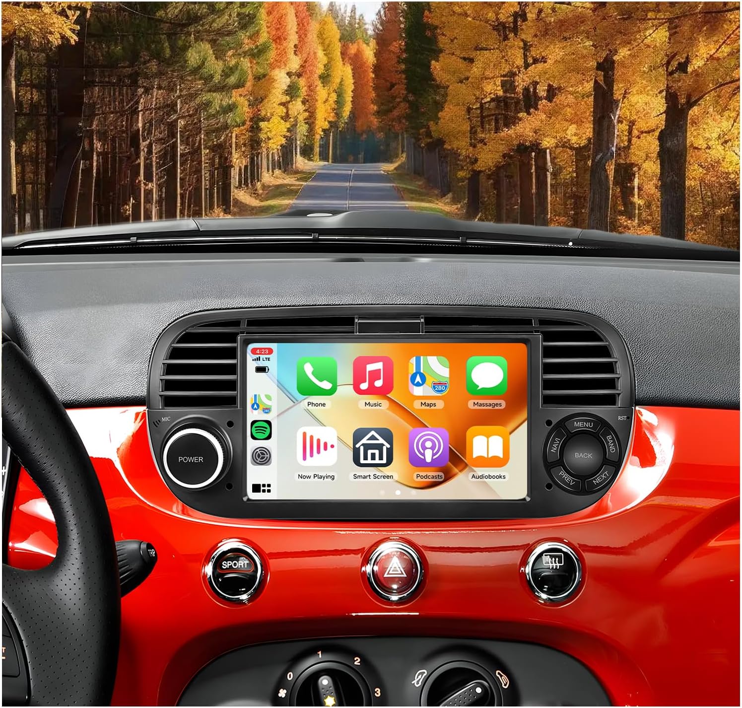 2G+64G Radio for Fiat 500 2007-2015 Car Stereo with Wireless Carplay Android Auto,7inch 1080P IPS Touch Screen,28UIs,FM/RDS Radio,Build-in GPS,5.0Bluetooth,Split Screen,SWC Backup Camera