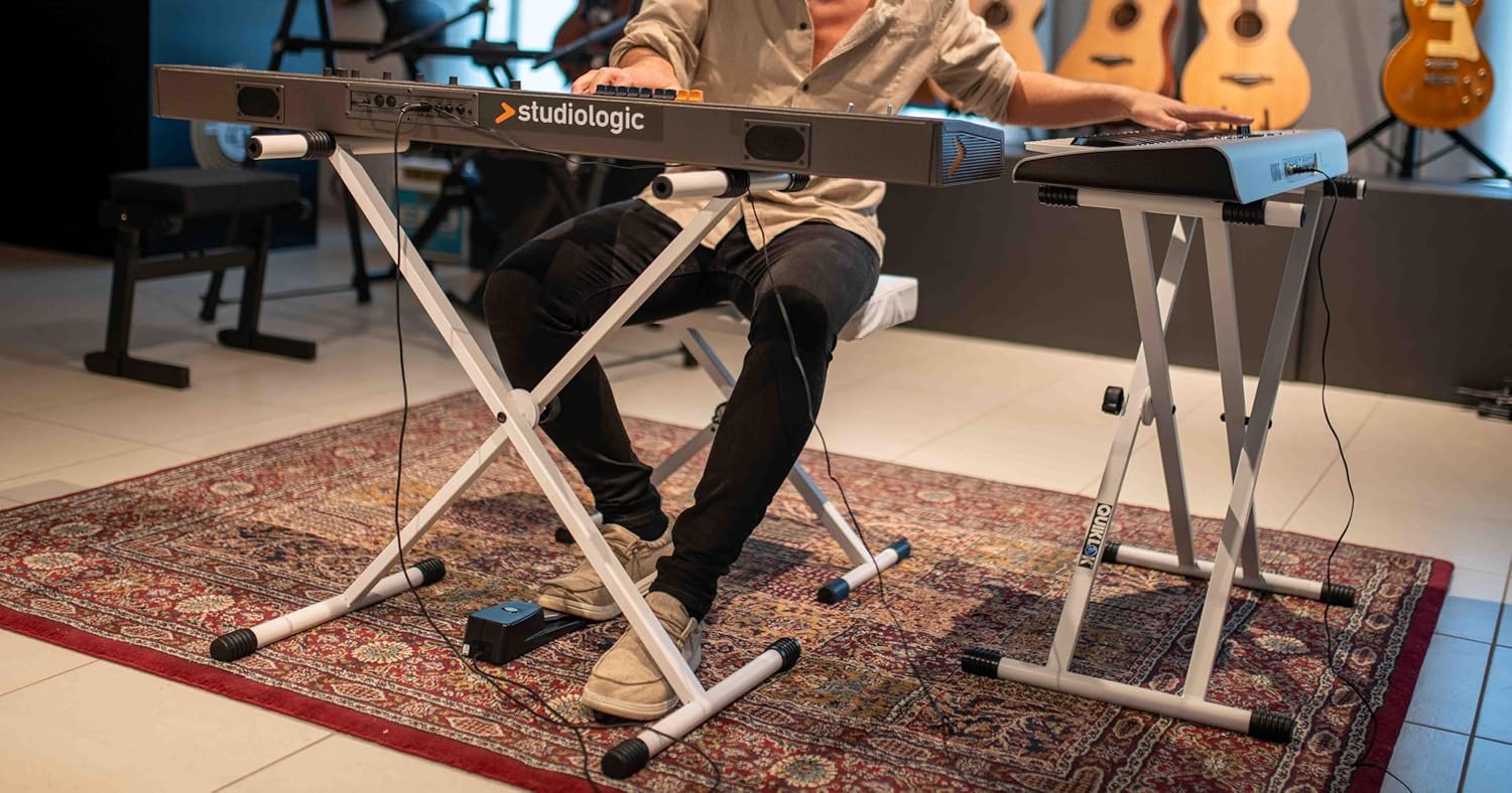 QUIK LOK - T20-WH-BB Keyboard Support X White, Double X Keyboard Stand, Base Depth 46 cm, Depth of Supports 35.8 cm, White