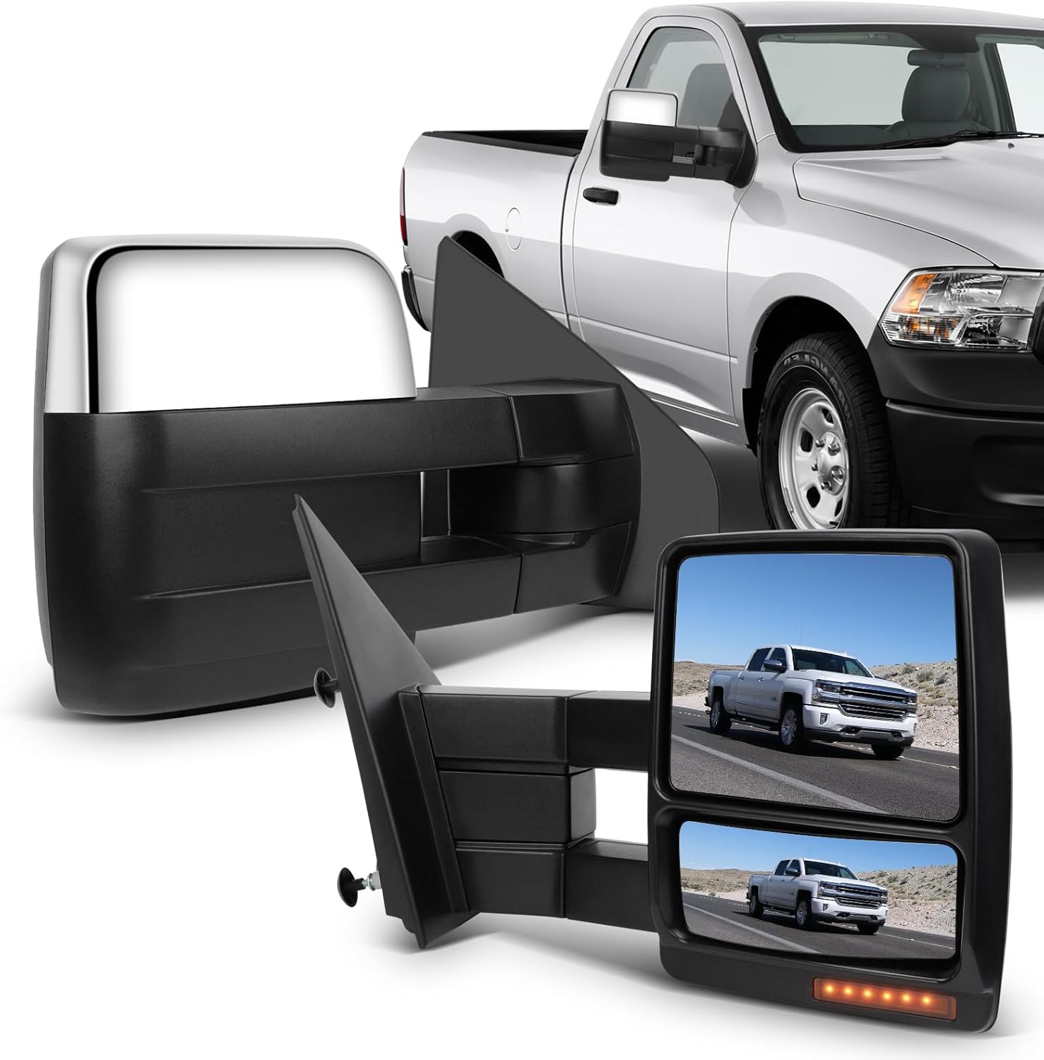 ECCPP Towing Mirrors Fit For 2007-2014 For Ford For F150 Truck Pickup Pair Set Power Heated Turn Signal LED Puddle Lamp Chrome Cap Tow Side View Mirror Kit