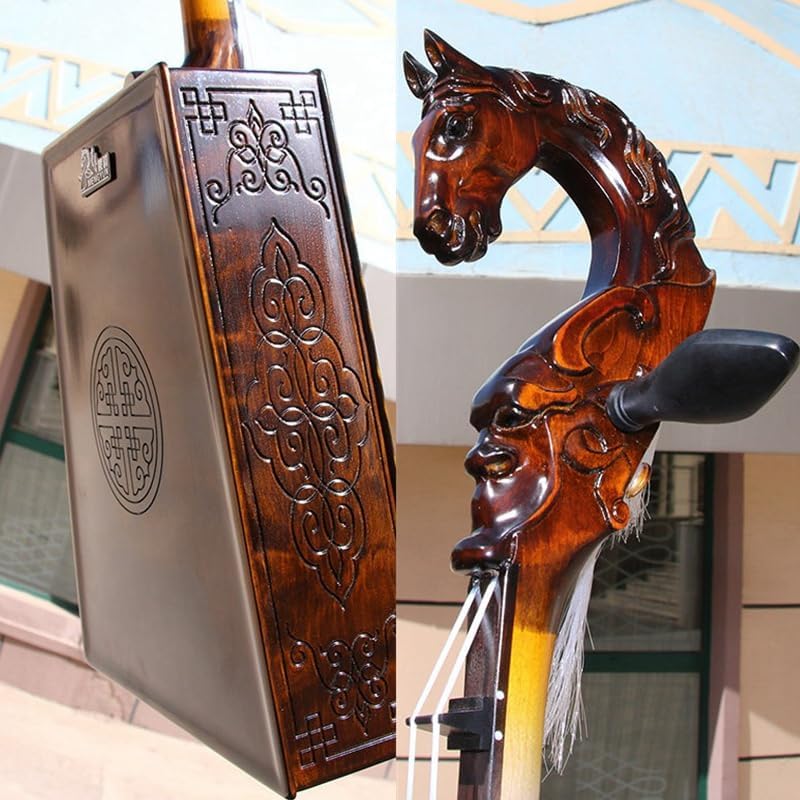 Professional Mongolian 2-string Horse Head Fiddle Horse Head string instrument Morin khuur Matouqin Huur Chaoer, Mongolian cello with bow. Padded Hard Case. #3002