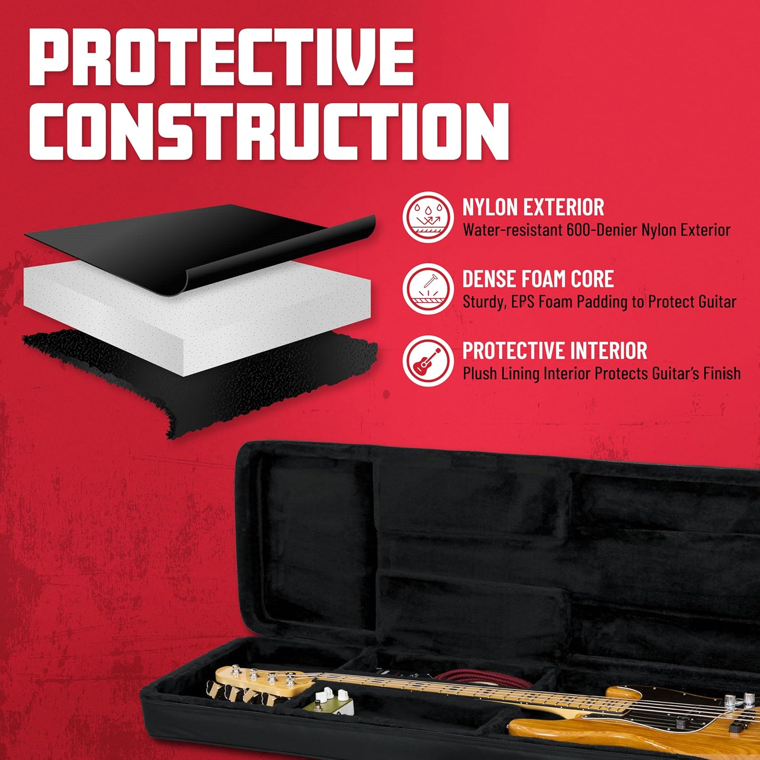 Gator Cases Lightweight Polyfoam Guitar Case for Electric Bass Guitars; (GL-BASS)