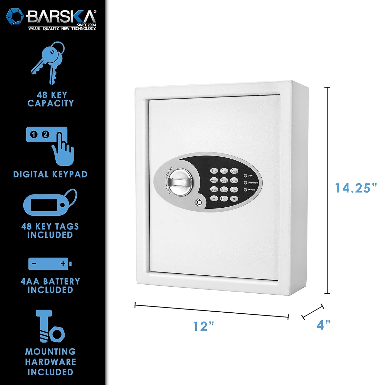 Barska 48-Key Wall Mount Key Cabinet Safe – Digital Keypad Lock Box with Numbered Hooks, Drop Slot, Color Tags & Backup Keys – Steel Construction for Home, Office, Business, School, Hotel