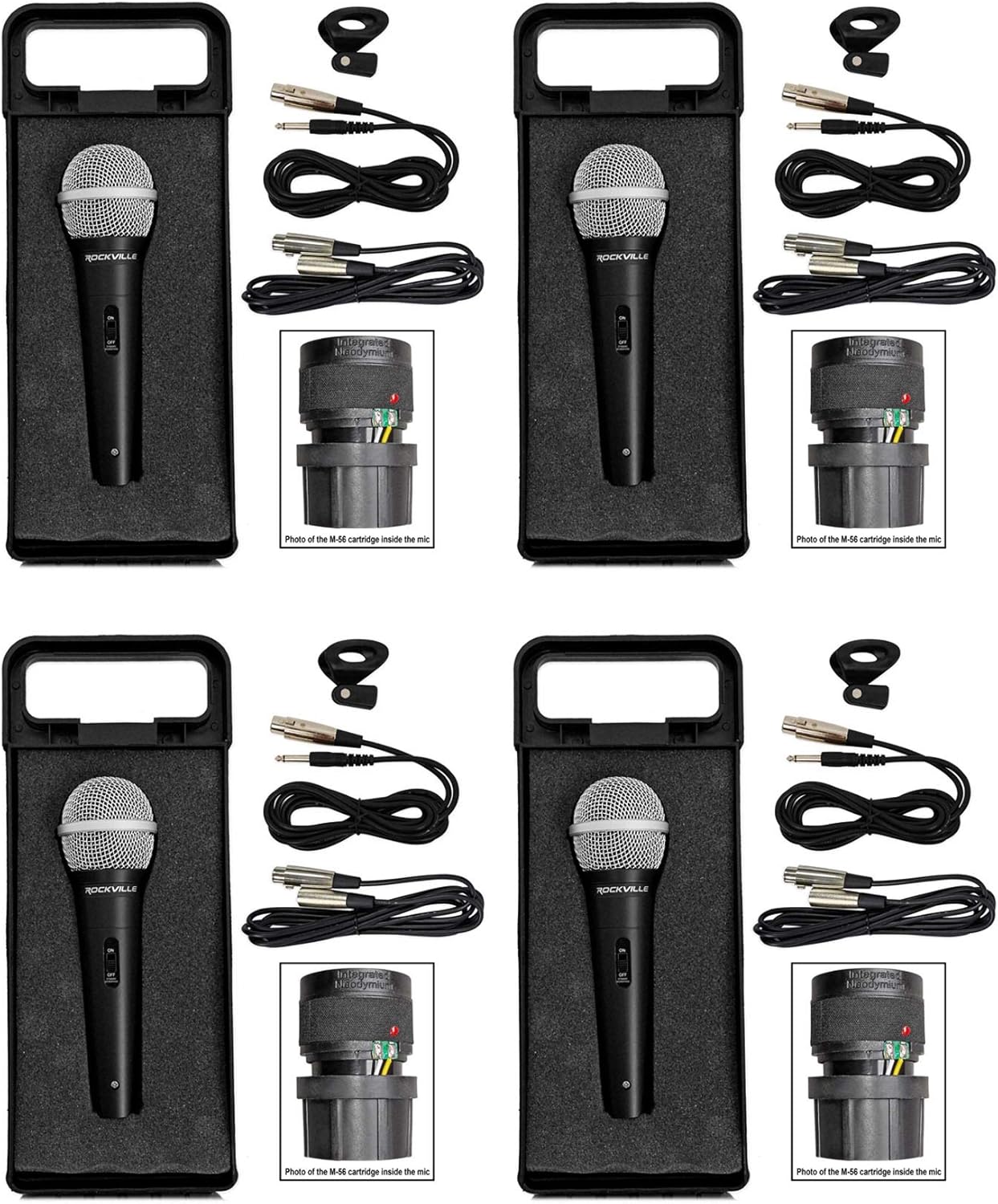 Rockville RMM-XLR Super Cardioid Dynamic Microphone, 600 Ohm, Metal Body, On/Off Switch, 10ft XLR Cable, Black Finish, for Live Performances and Vocals, 4-Piece