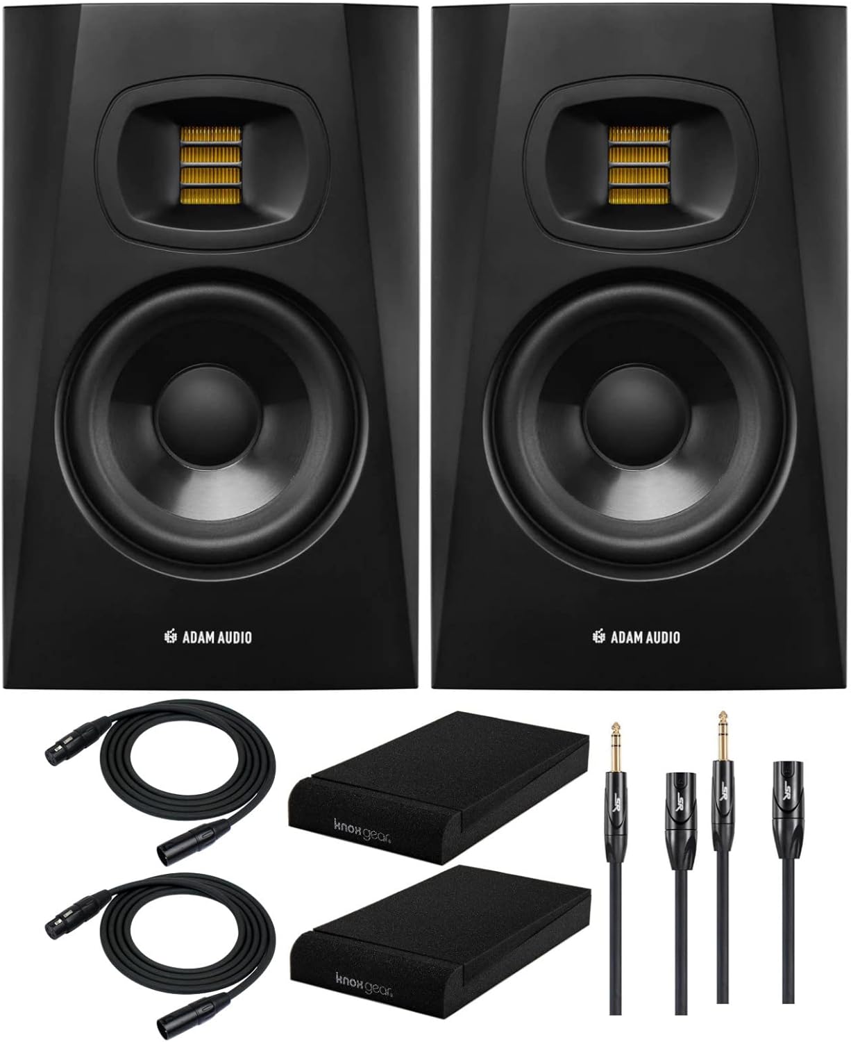 ADAM Audio T8V 8-Inch Powered Studio Monitor (2-Pack) Bundle with Isolation Pads (2-Pack) and FocusProAudio Cables (7 Items)