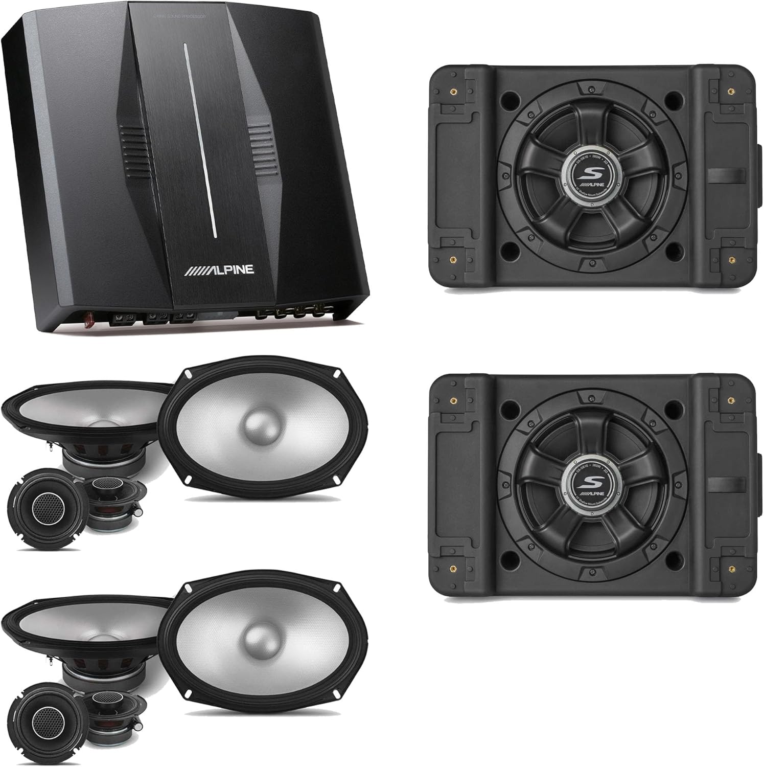 Alpine PXE-C80-88 OPTIM8 8-Channel Hi-Res DSP Amplifier w/ (2) SS-SB10 Subwoofer, (2) S2-S69C Component Bundle