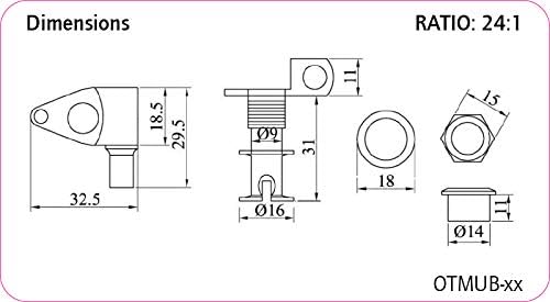 Ortega Guitars Open Gear Uke-Bass Tuning Machines 2L x 2R Black (OTMUB-GB)