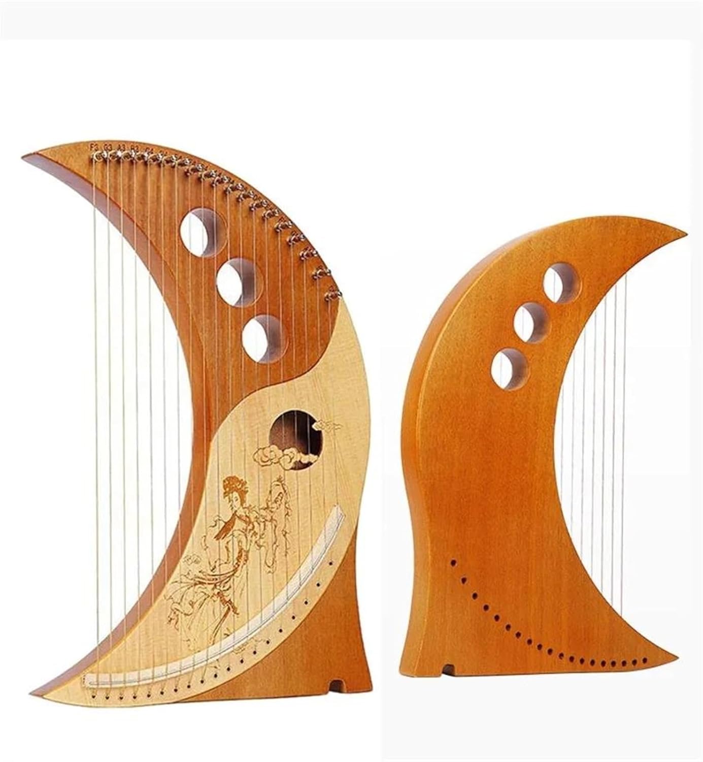 Lyre Harp Set 19 String Lyre Solid Wood Veneer Harp Phonetic Symbols Exquisite Carvings Musical Instrument With Tuning Wrench