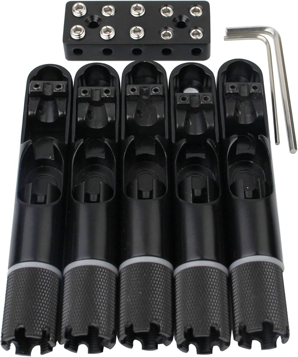 Guyker 5 Pieces Single String Fan Bass Bridge - Headless Fixed Fanned Bridges for Electric Bass GB100, Black