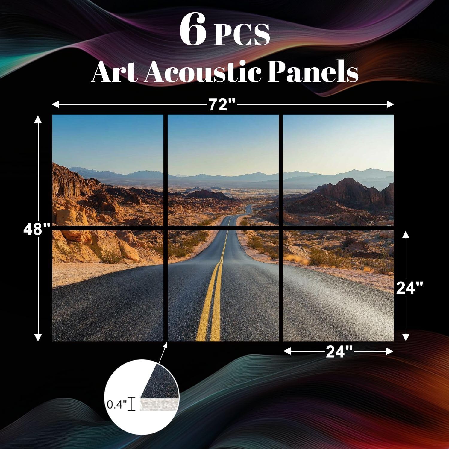 6 Pack Art Acoustic Panels Valley Fire road Sound Absorbing Panel 48