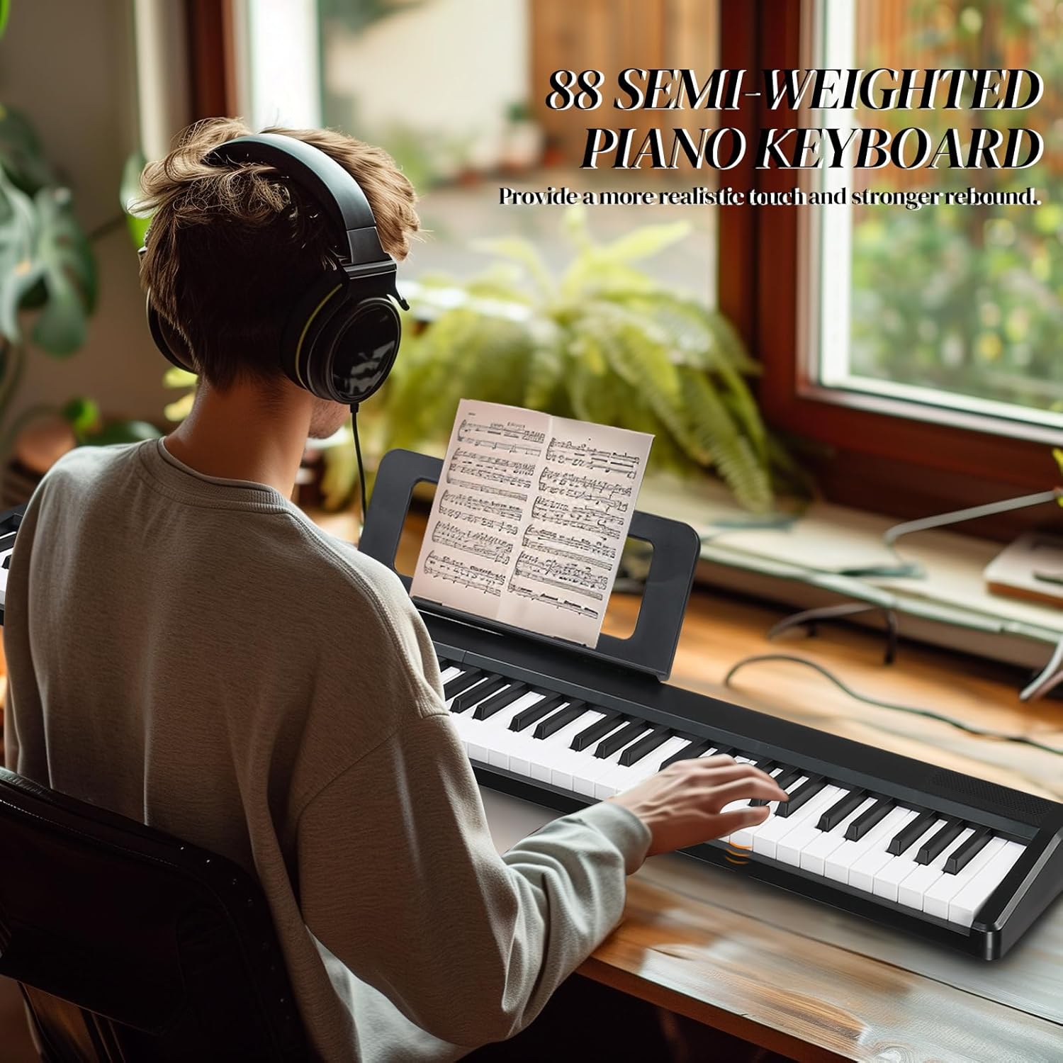 Ktaxon 88 Key Foldable Electronic Keyboard Piano, Semi-Weighted Electric Piano Digital Piano with Dual Bluetooth Mode, 1000 Rhythms, 1000 Tones and 50 Demos for Beginners Adults(Black)