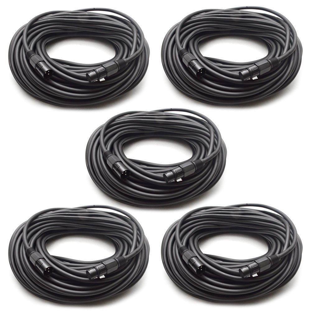 Seismic Audio - Set of 5 100 Feet DJ/PA XLR Microphone Cables - Mic Cable - Stage or Studio use