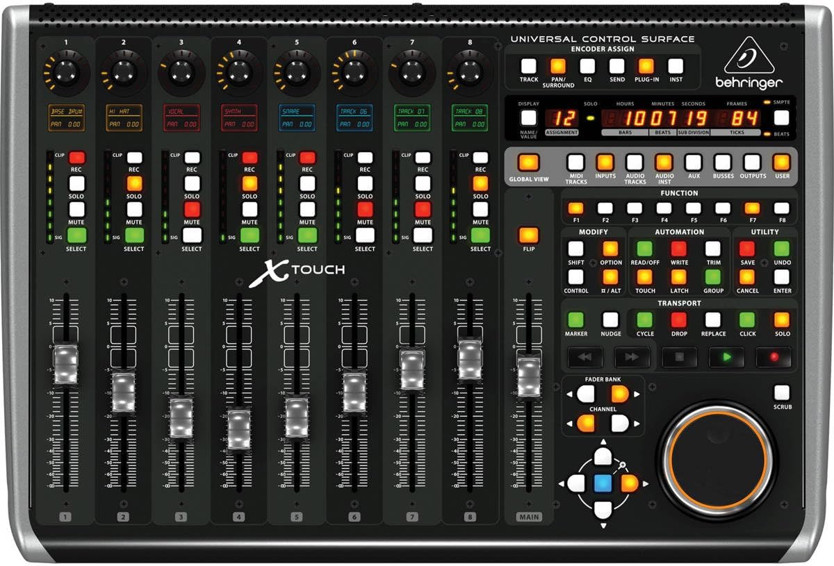 Behringer X-TOUCH Universal Control Surface with 9 Touch-Sensitive Motor Faders, LCD Scribble Strips and Ethernet/USB/MIDI Interface