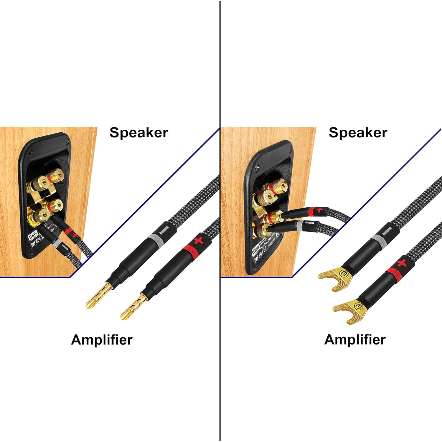 WORLDS BEST CABLES 3 Foot Ultimate - 12 AWG - Ultra-Pure OFC - Premium Audiophile HiFi Speaker Cable Pair with Eminence Gold Banana (x2) & Spade (x2) Plugs & Carbon Tweed Jacket