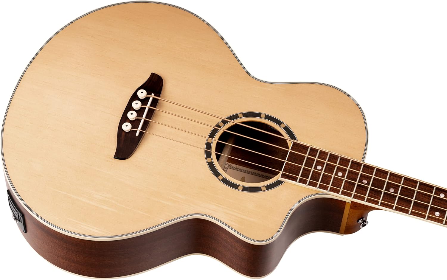 Ortega Guitars Deep Series 4 String Acoustic Bass Guitar, Right-handed, Natural, (D7CE-4)
