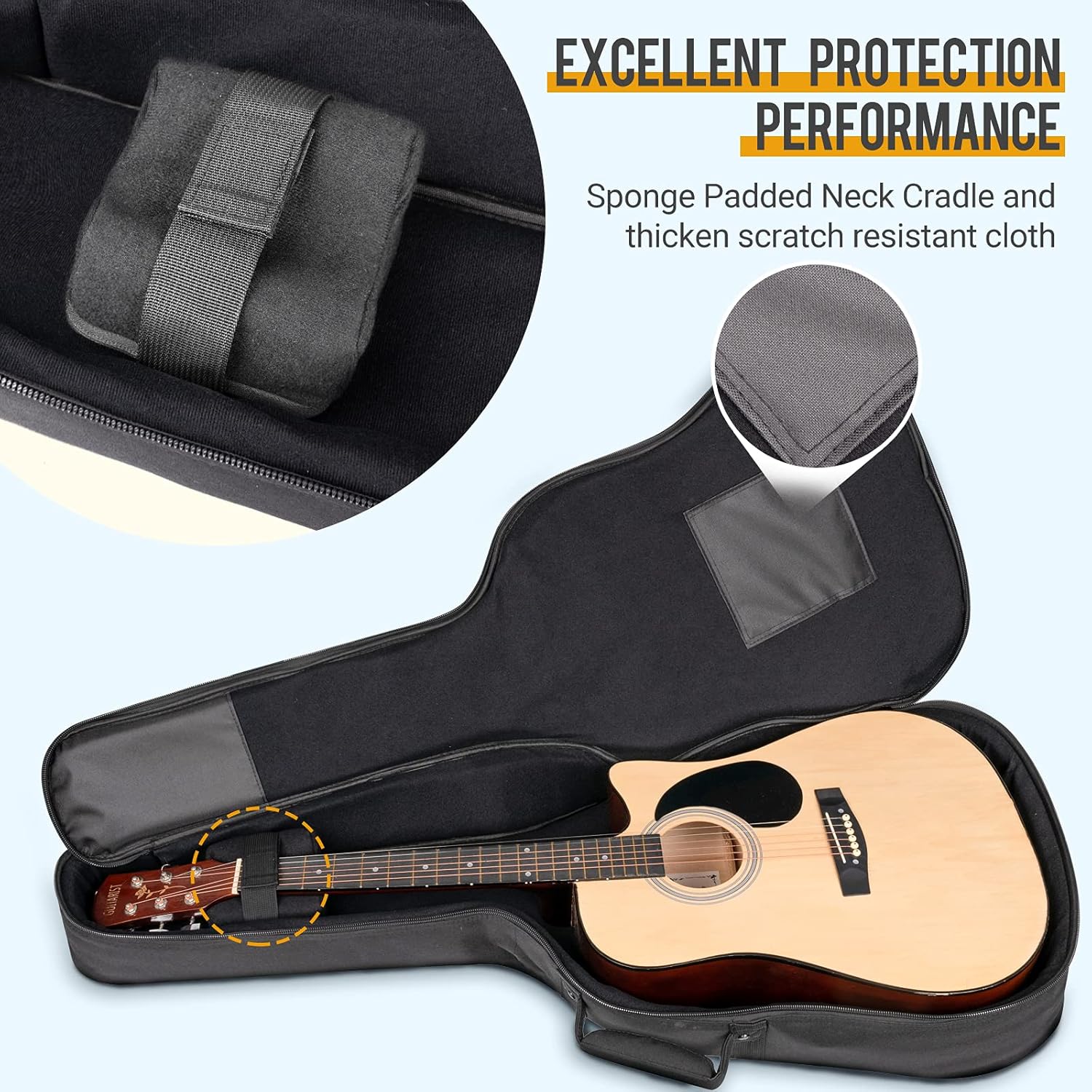 CAHAYA Acoustic Guitar Case Soft Padded Guitar Bag 0.7 In Thick Sponge Reinforced Gig Bag with 5 Pockets,Neck Cradle,Back Hanger Loop for 39 40 41 In Acoustic Classical Guitars CY0244