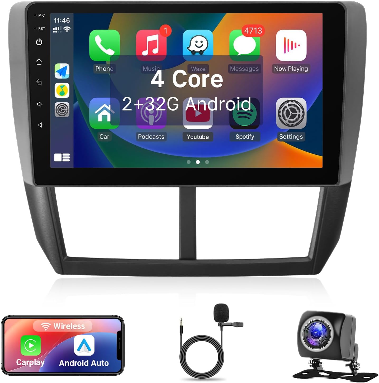 Leadfan Car Radio for Subaru Forester 2008-2012 Impreza WRX 2007-2011 Stereo Upgrade with Wireless CarPlay Android Auto, 9'' ToucScreen In-Dash Bluetooth GPS Navigation WIFI SWC Backup Camera Pantalla