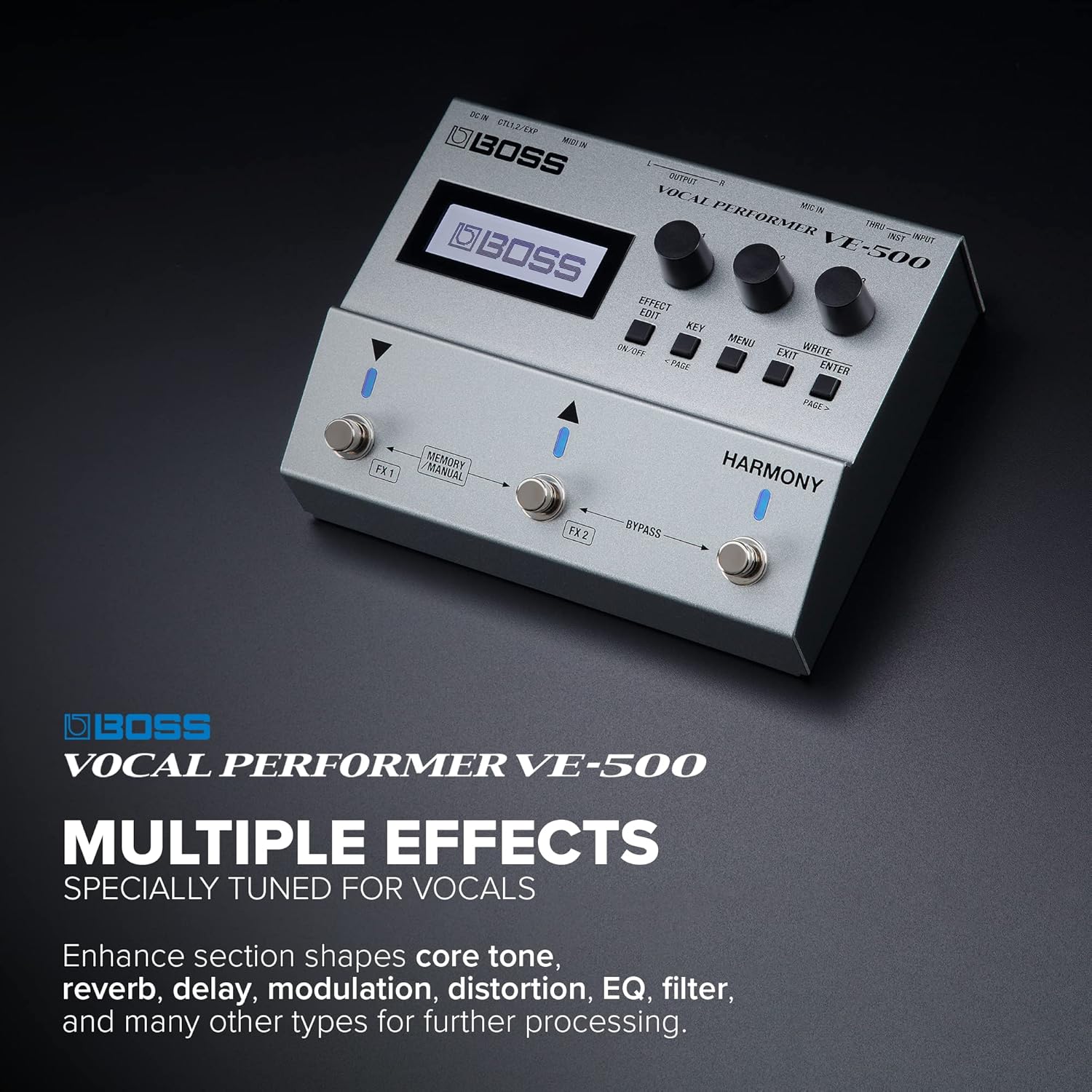 BOSS VE-500 Vocal Performer | Advanced Vocal Multi-Effects Unit for Singing Guitarists | Powerhouse Tools for your Pedalboard | Auto Harmony and Pitch Correction | Guitar Input | Vocoder | Looper