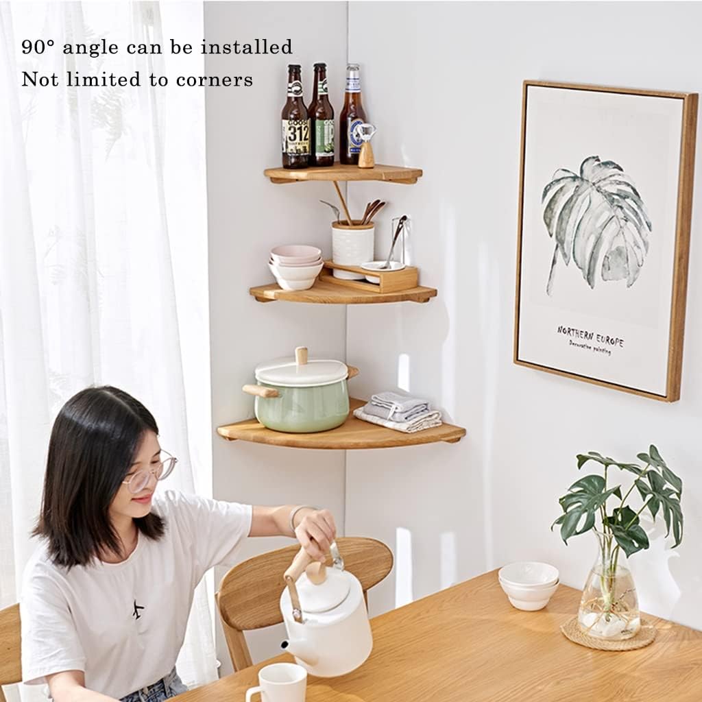 Open Shelf / Storage Rack Wall Mount Corner Shelf, Floating Shelf Wood Wall Bracket, Round Edge Hanging Wall Shelf Wall Floating Display Bookshelf Decorative Embellishment Bedroom ( Color : Brown-9.8