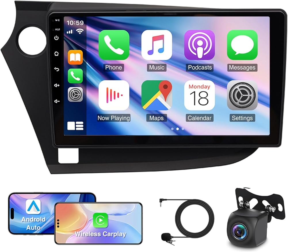 Android 13 Double Din Car Stereo Compatible with Honda for Insight 2009-2014, 9inch Touch Screen 4G+64G Wireless CarPlay Radio with Android Auto Support GPS FM