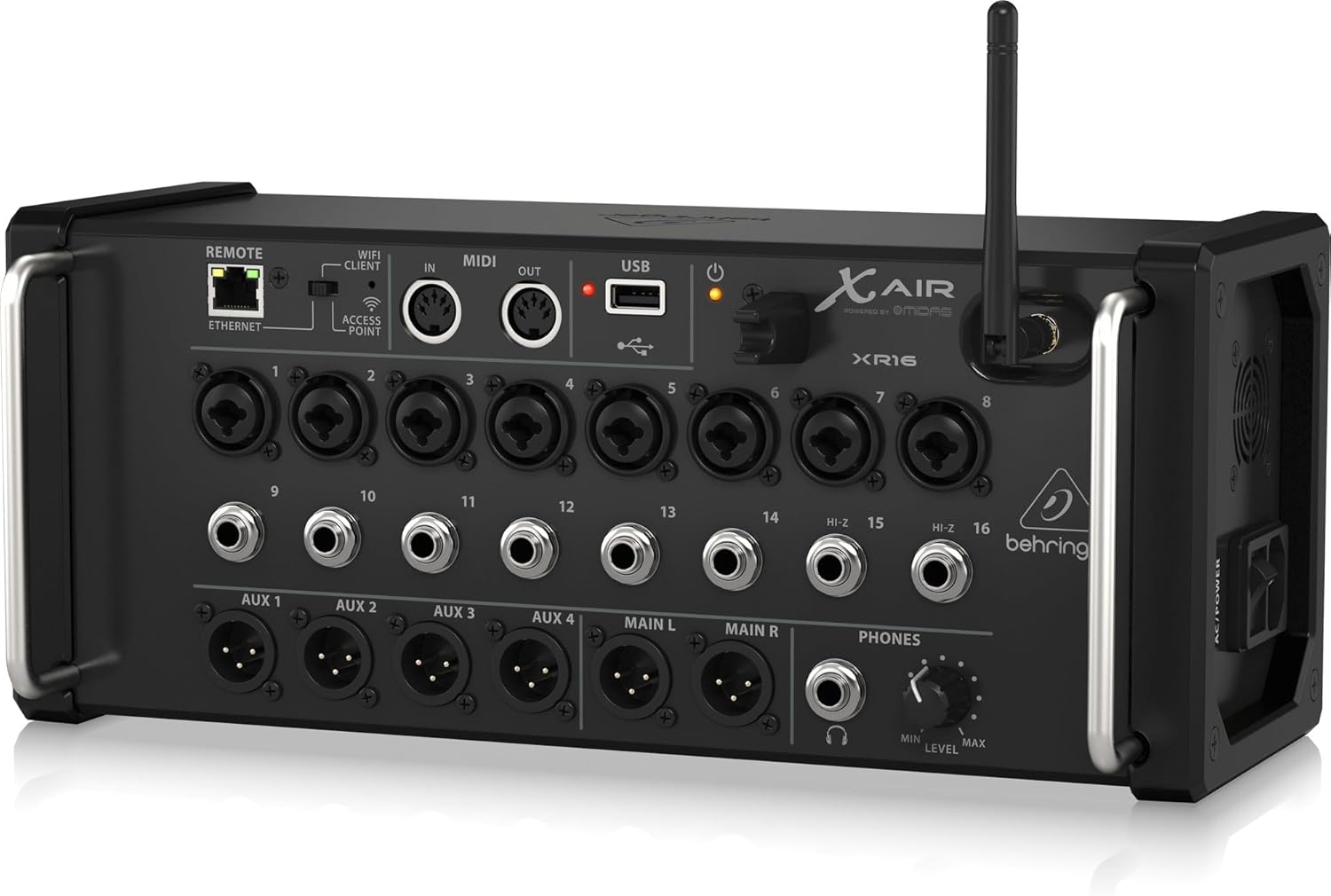 Behringer X AIR XR16 16-Input Digital Mixer for iPad/Android Tablets with 8 Programmable Midas Preamps, 8 Line Inputs, Integrated Wifi Module and USB Stereo Recorder