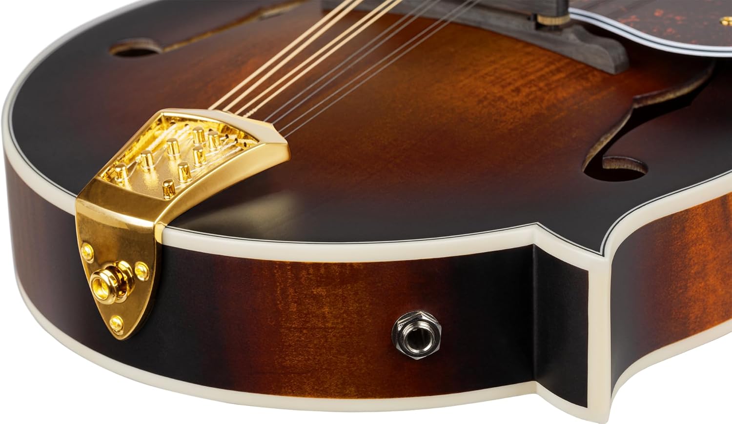 Ortega Guitars, 8-String F-Style Series All Solid Acoustic-Electric Mandolin w/Bag, Right, Gold (RMFE100AVO)